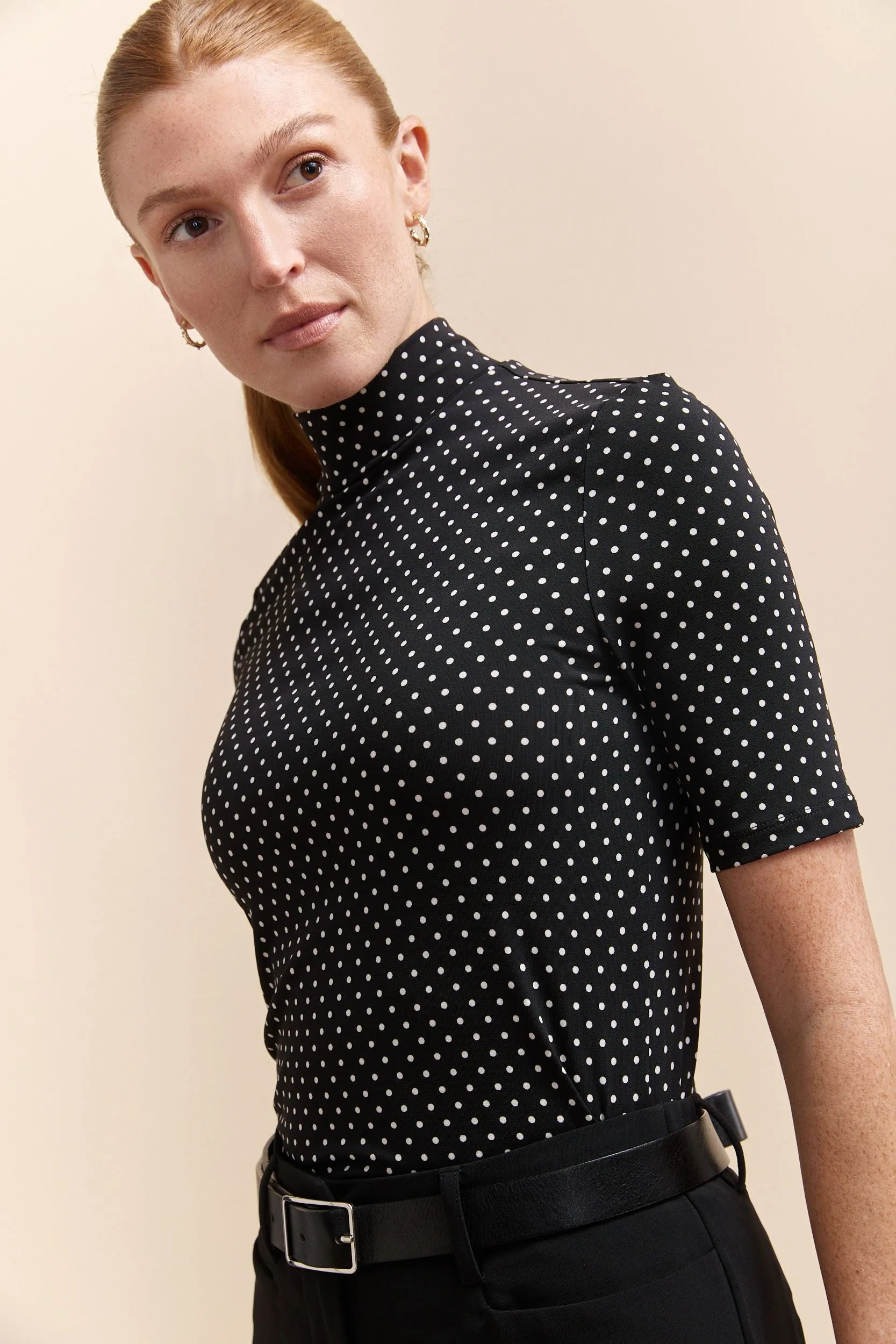 Polka-dot mock neck t-shirt sold by Tristan Style product image thumbnail 3