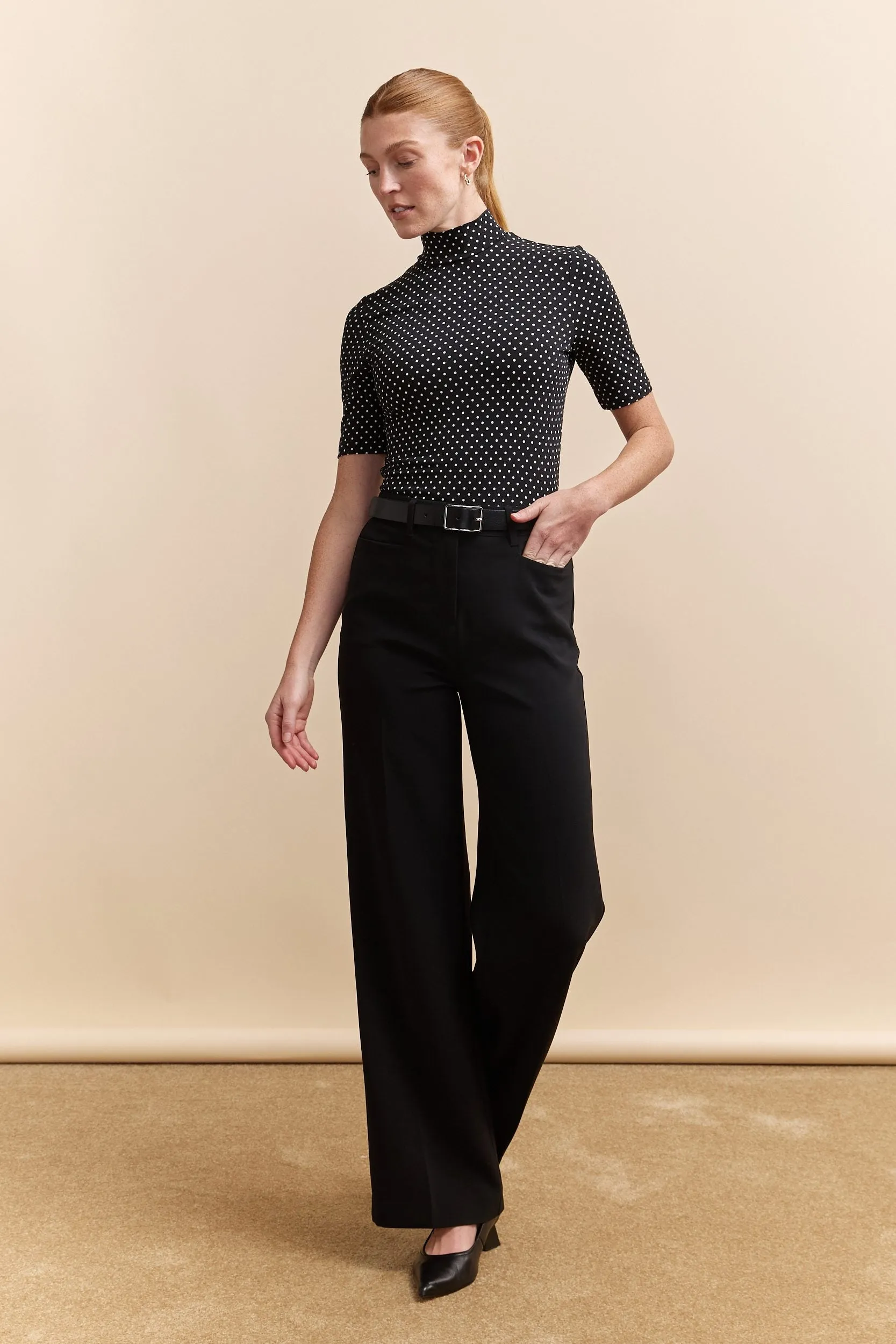 Polka-dot mock neck t-shirt sold by Tristan Style product image thumbnail 4