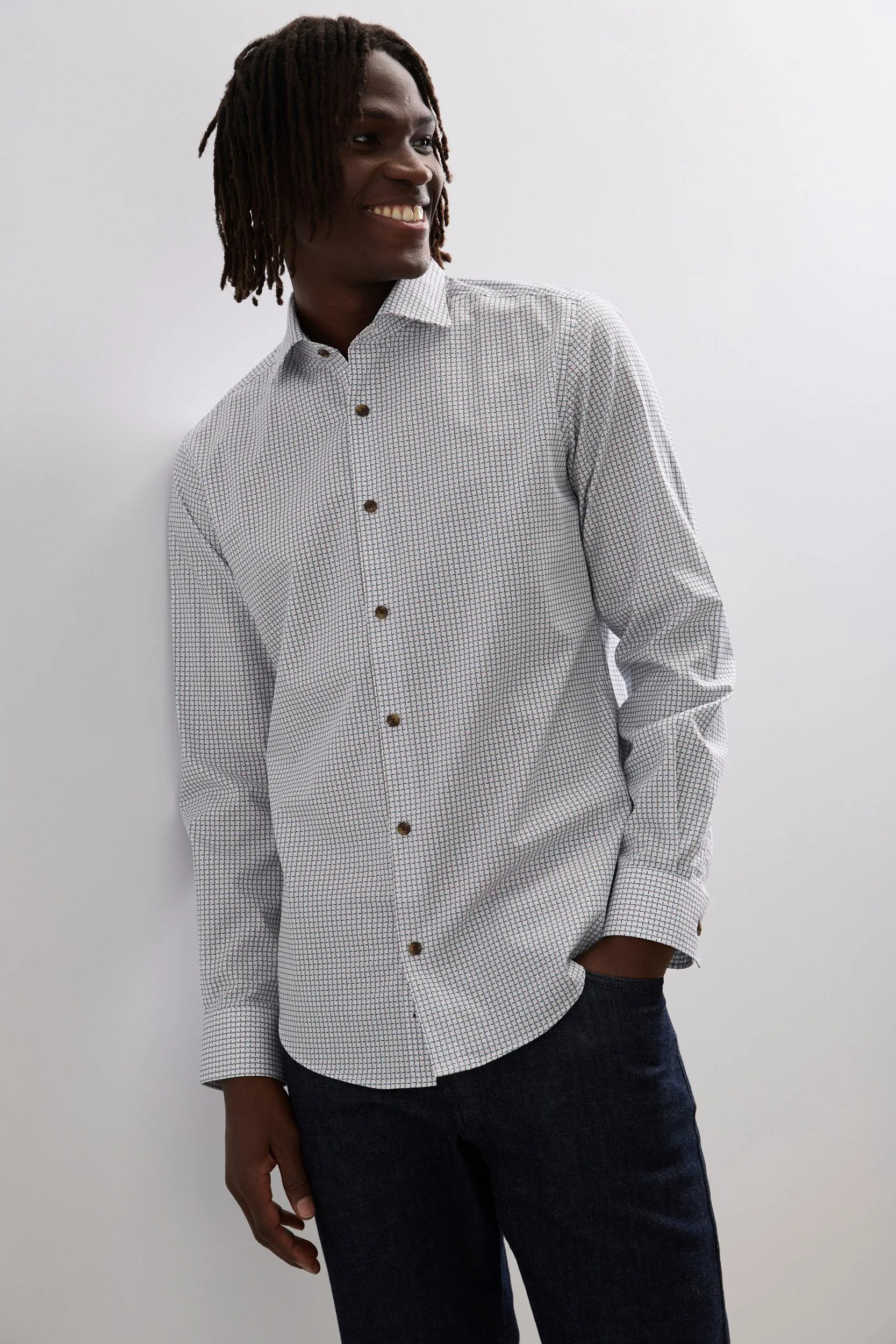 Micro Pattern Print Fitted Shirt sold by Tristan Style