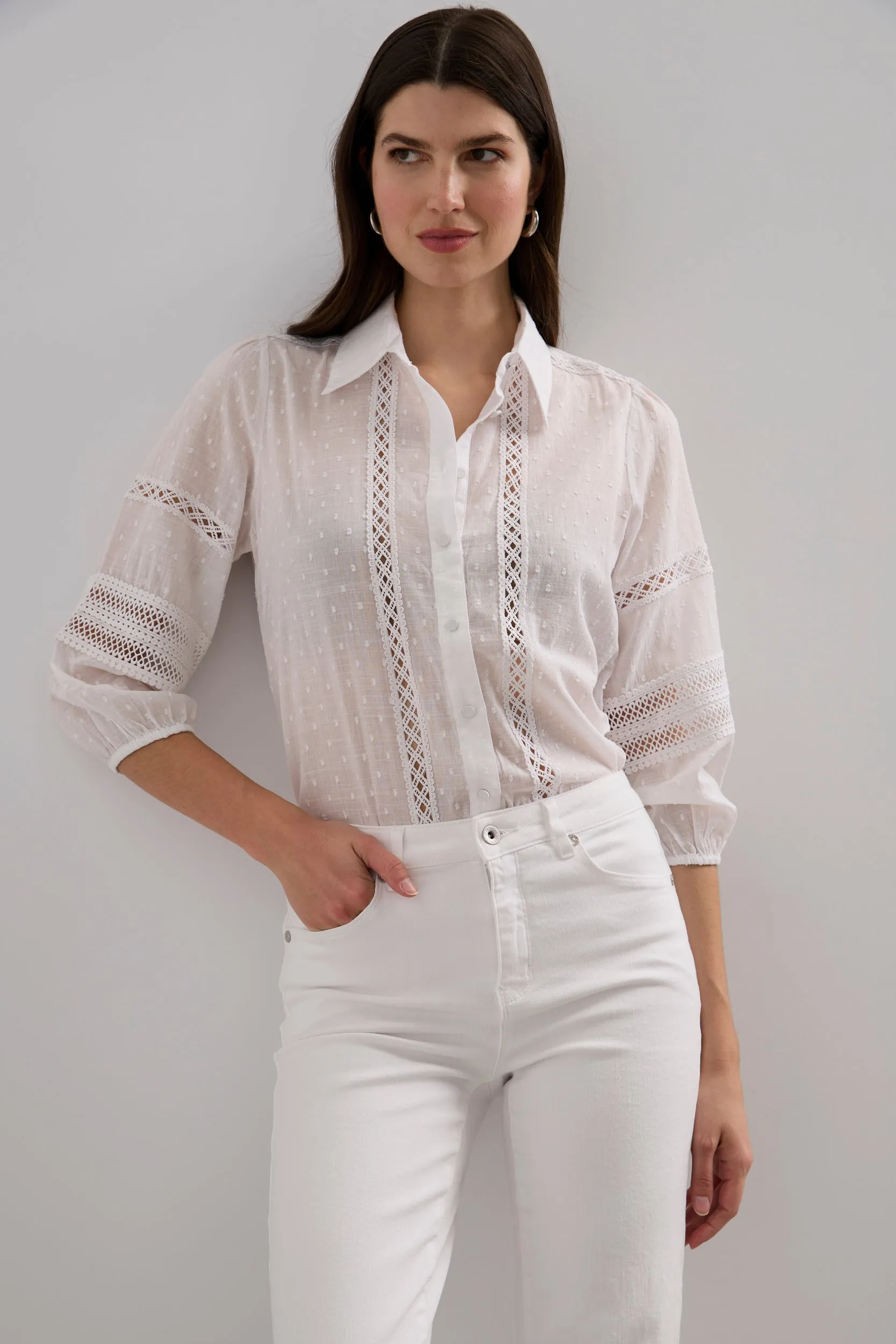 Puffy sleeve shirt with lace sold by Tristan Style