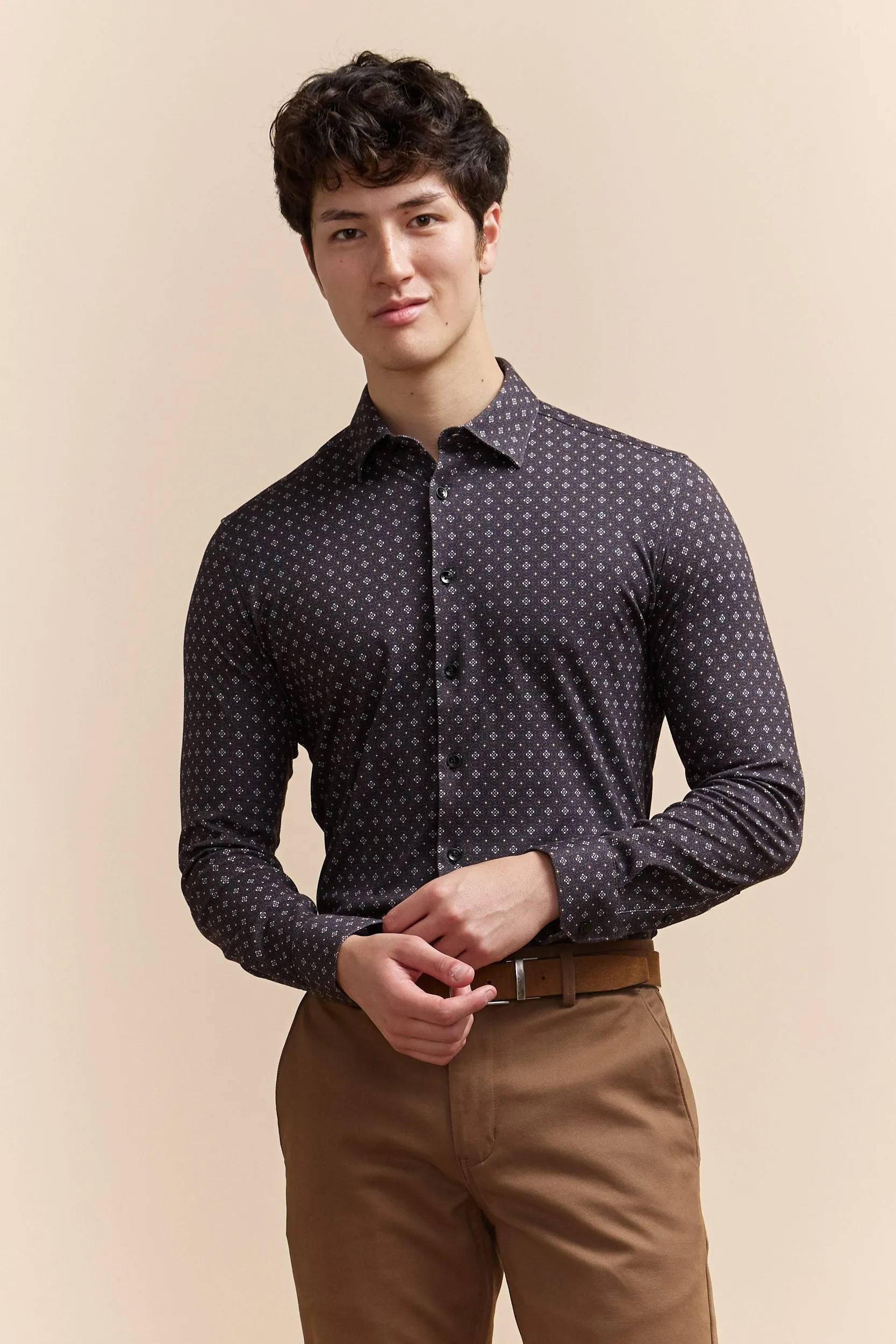 Extra-Fitted Micro Pattern Jersey Shirt sold by Tristan Style