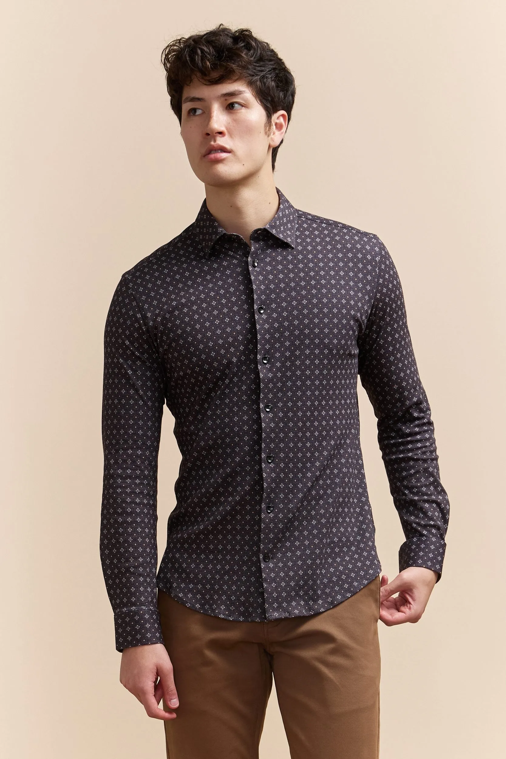 Extra-Fitted Micro Pattern Jersey Shirt sold by Tristan Style product image thumbnail 5