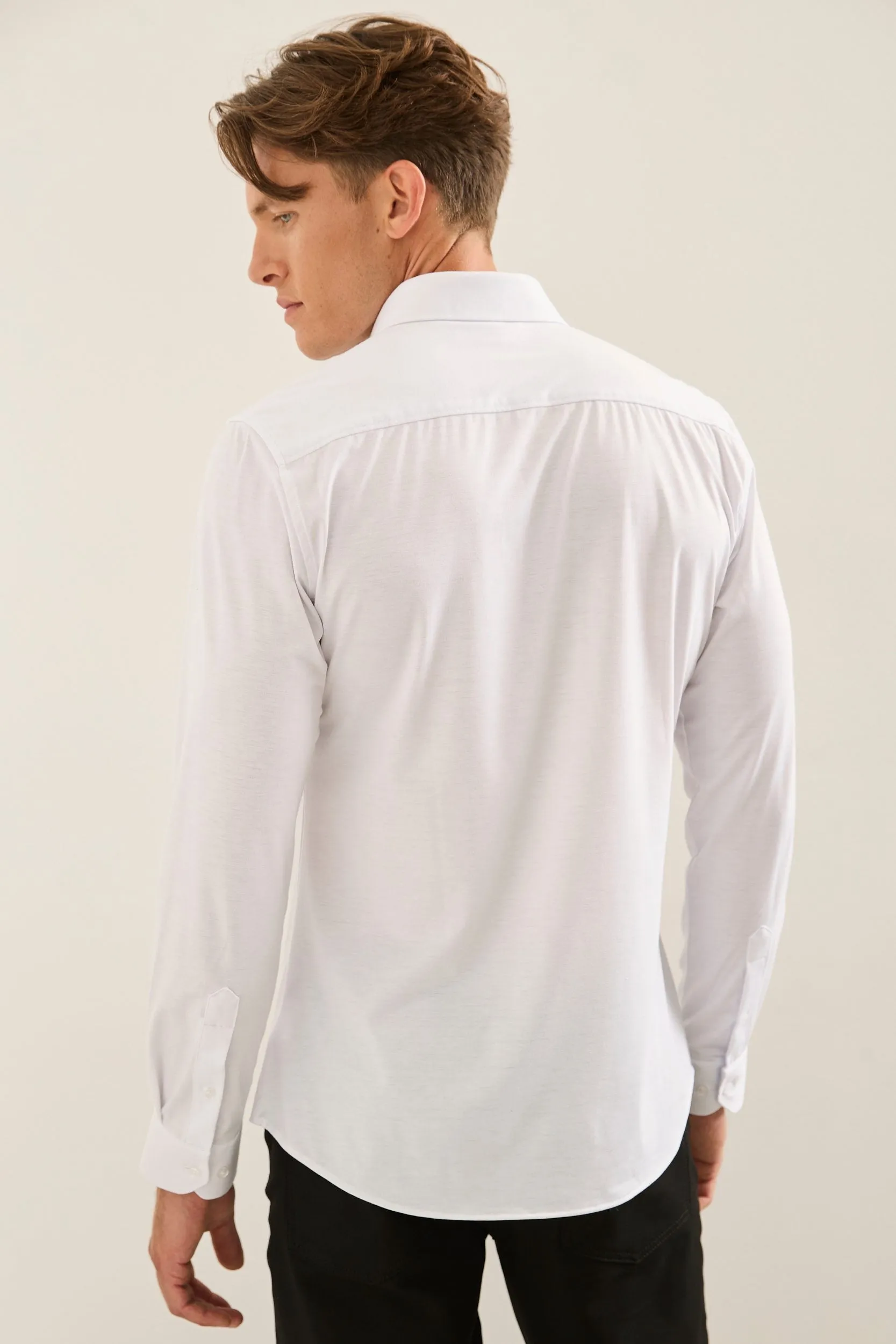 Extra-Fitted Solid Jersey Shirt sold by Tristan Style product image thumbnail 2