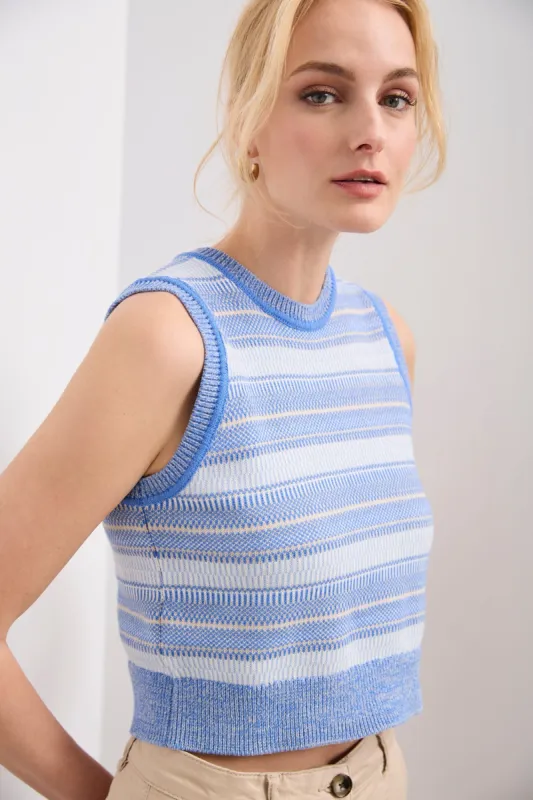 Cropped sleeveless jacquard sweater sold by Tristan Style
