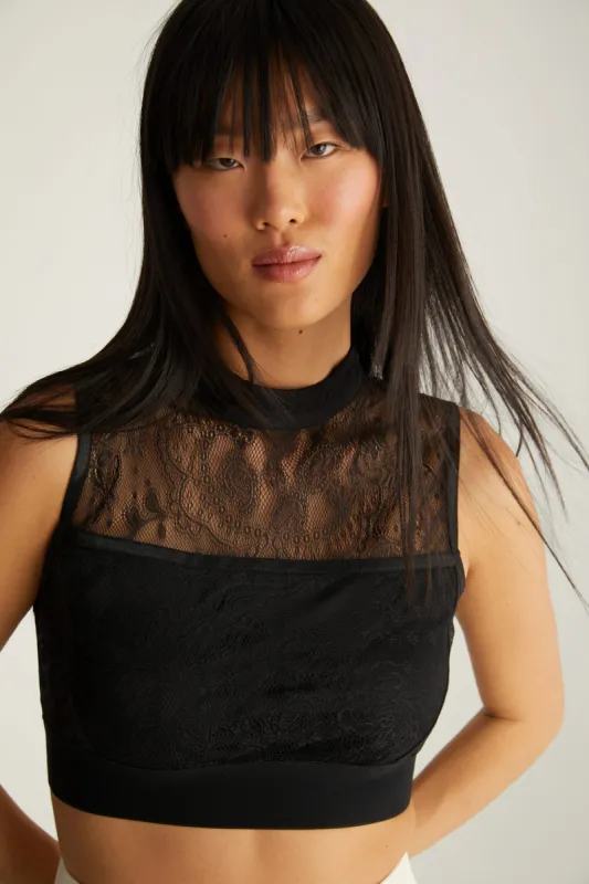 Mock neck lace bralette sold by Tristan Style