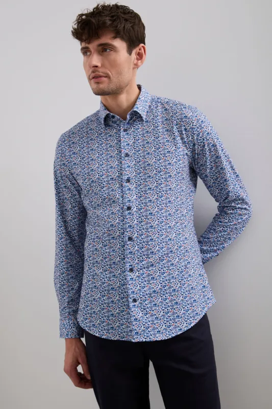 Extra-Fitted Abstract Flower Print Jersey Shirt sold by Tristan Style