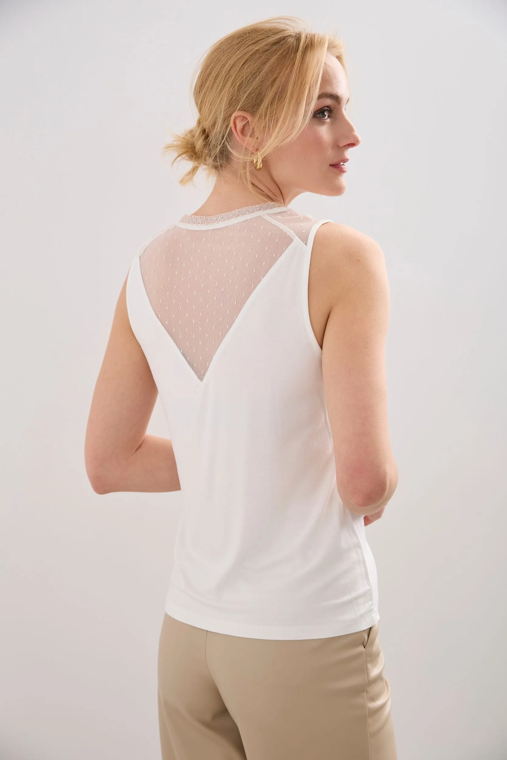 Sleeveless top with lace yoke sold by Tristan Style product image thumbnail 2