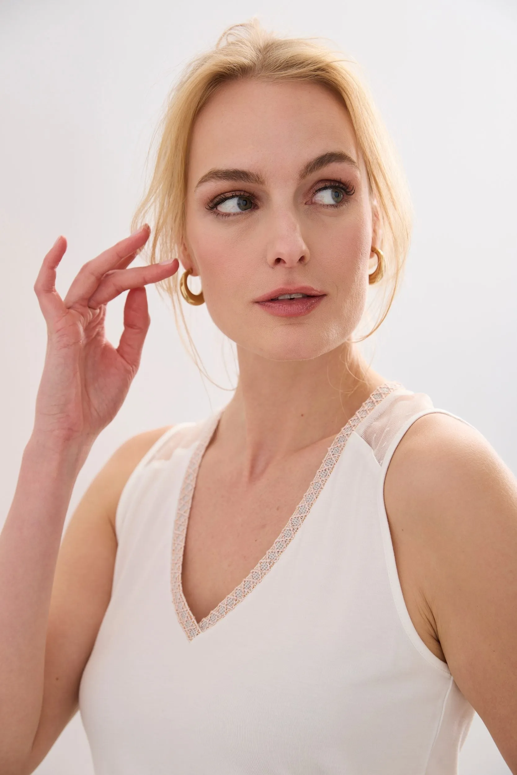 Sleeveless top with lace yoke sold by Tristan Style product image thumbnail 3