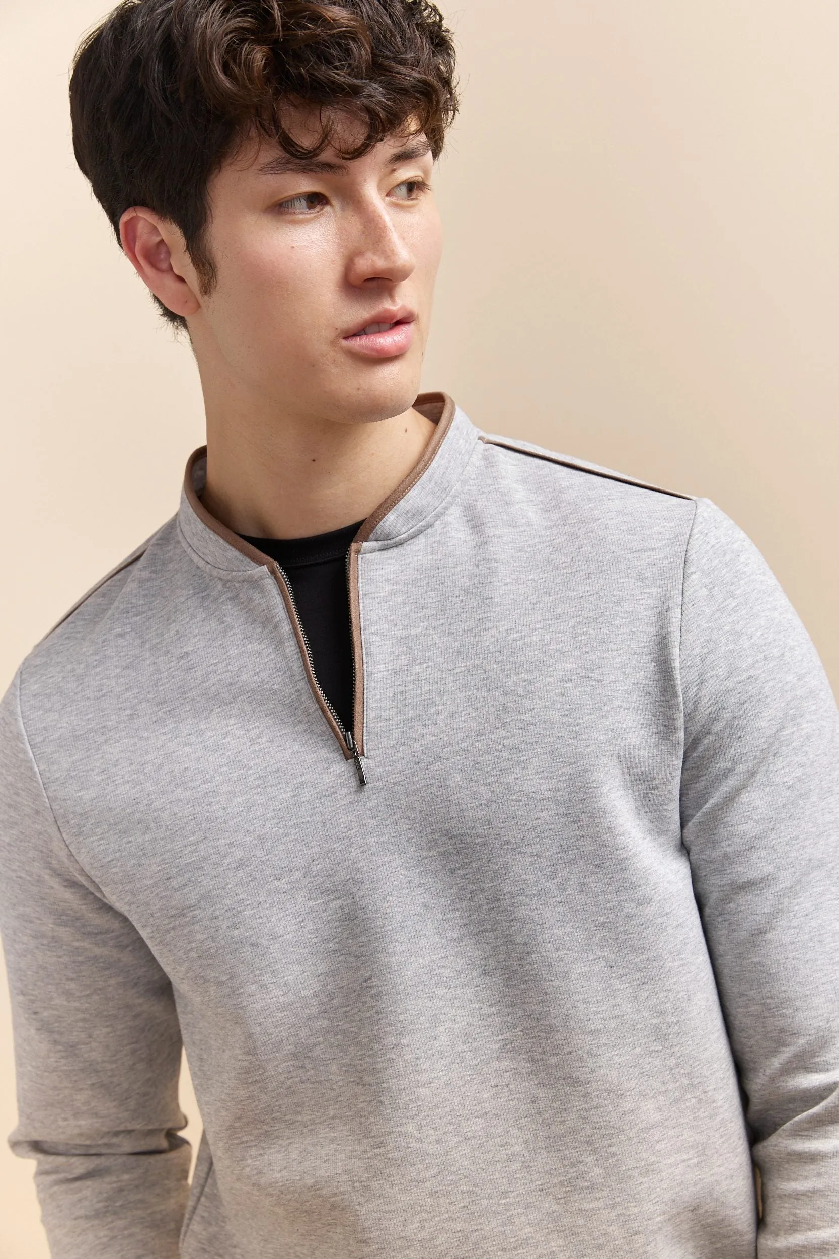 Zip crew neck collar long sleeves t-shirt sold by Tristan Style product image thumbnail 4