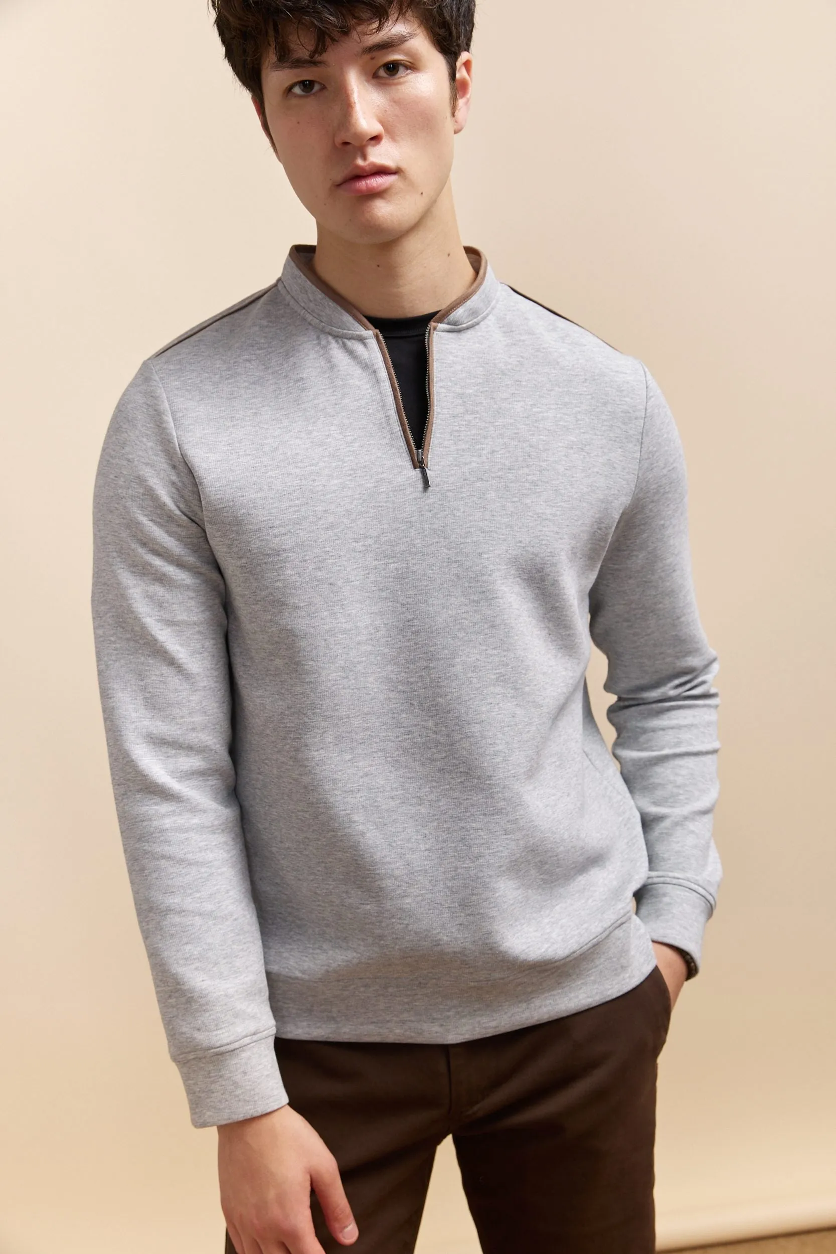 Zip crew neck collar long sleeves t-shirt sold by Tristan Style product image thumbnail 3