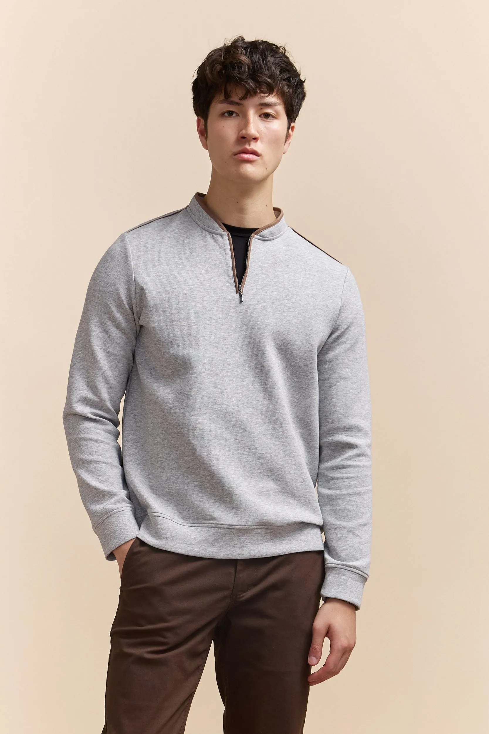 Zip crew neck collar long sleeves t-shirt sold by Tristan Style