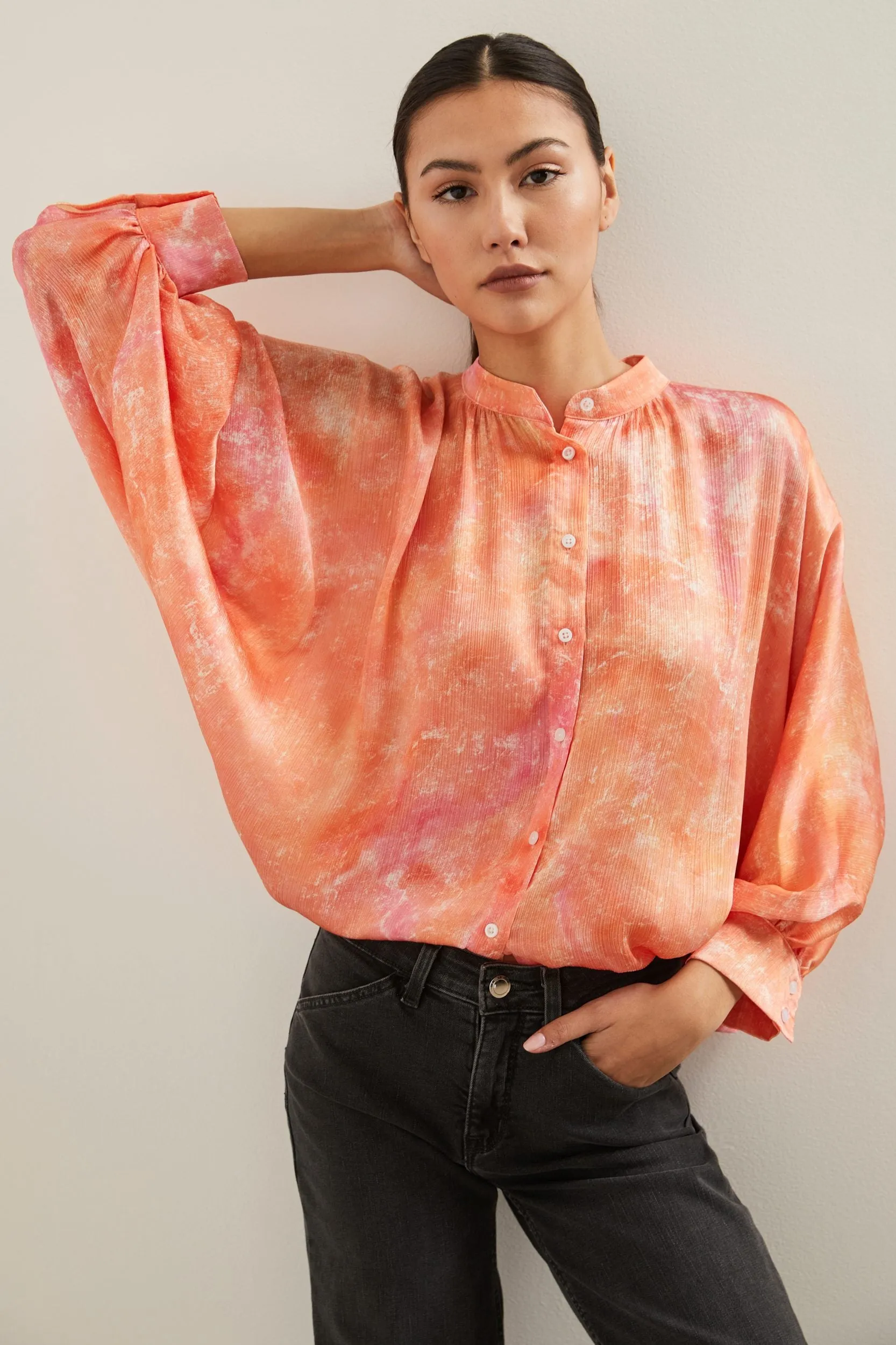 Oversized dolman blouse with puffy sleeves sold by Tristan Style