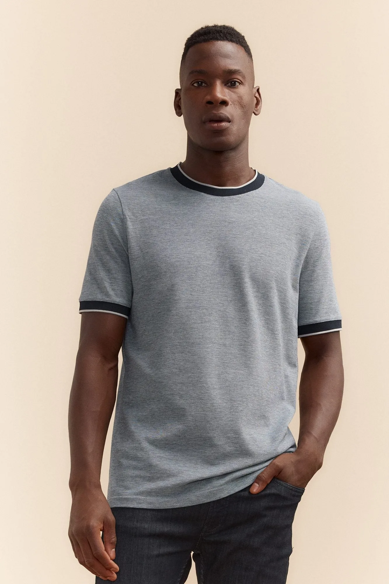 Piqué-knit collar T-shirt sold by Tristan Style