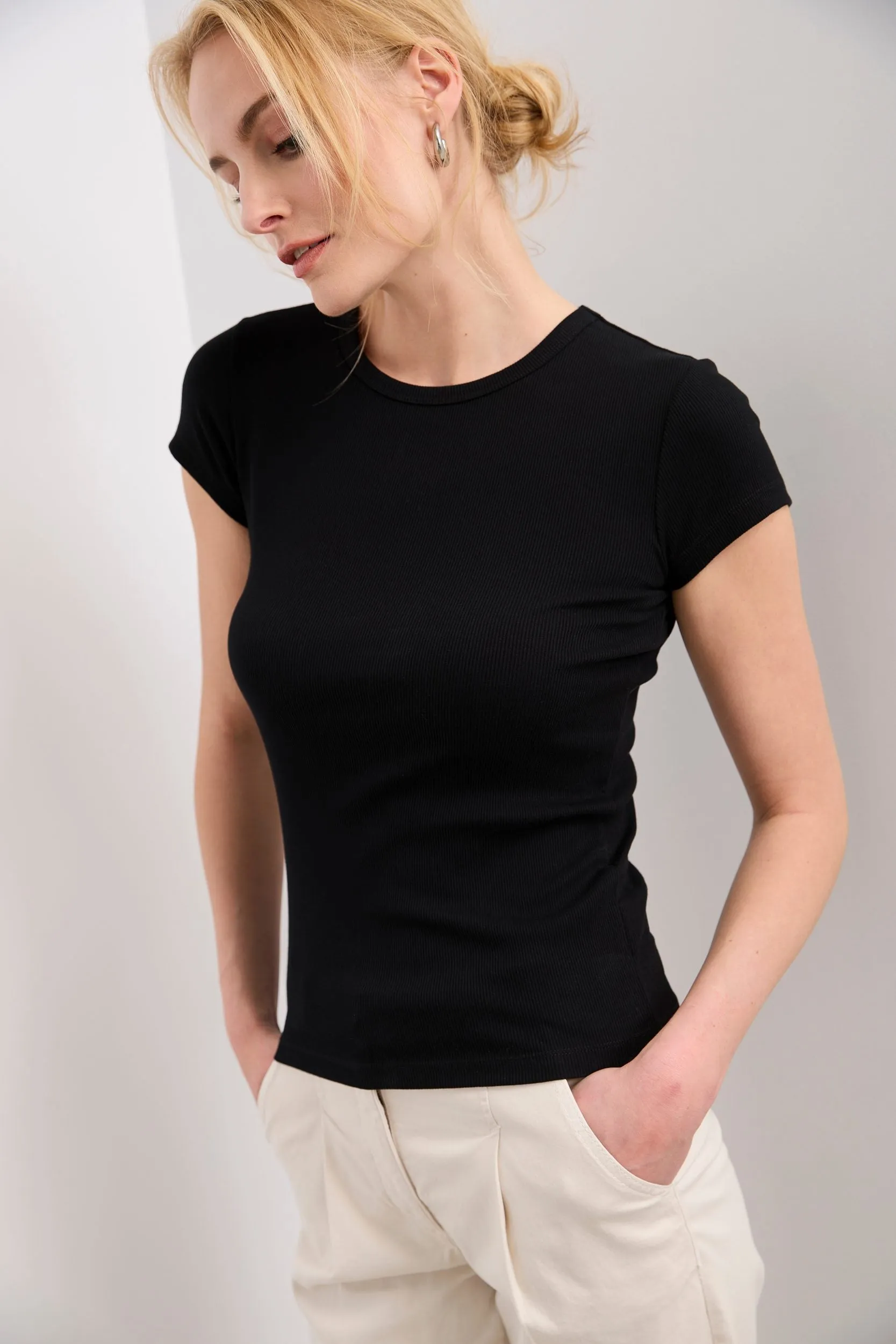 Rib t-shirt with crew neck sold by Tristan Style