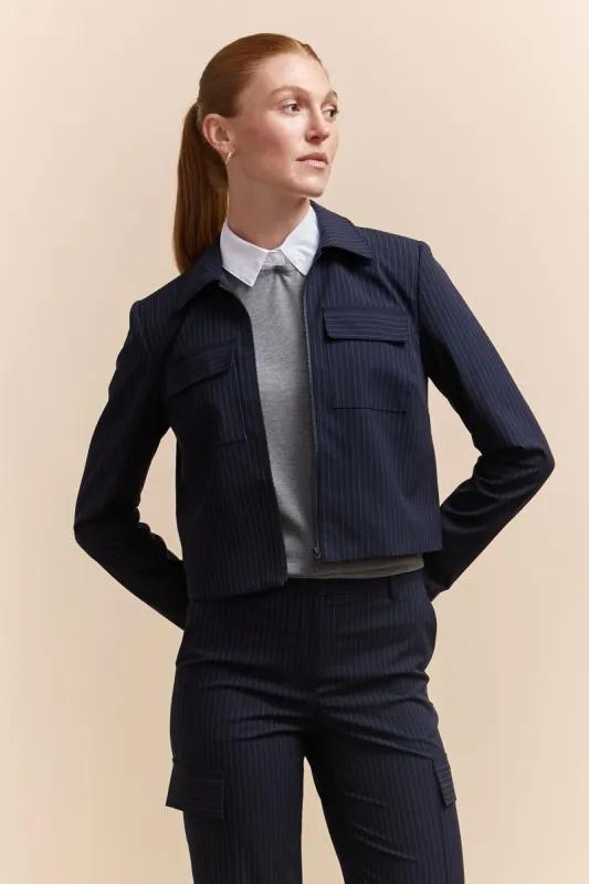 Pinstriped jacket with pockets sold by Tristan Style