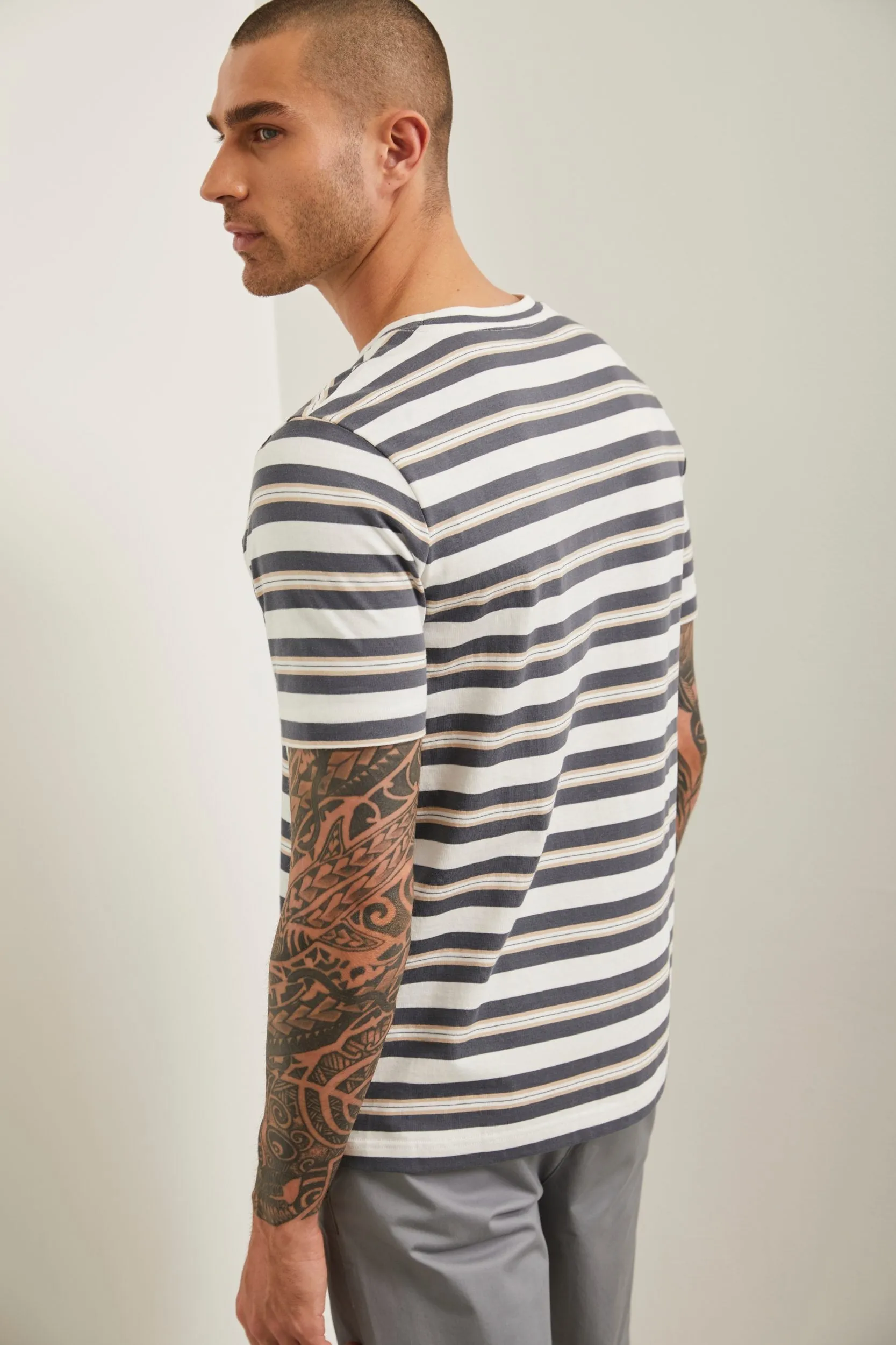 Striped crew neck t-shirt sold by Tristan Style product image thumbnail 2