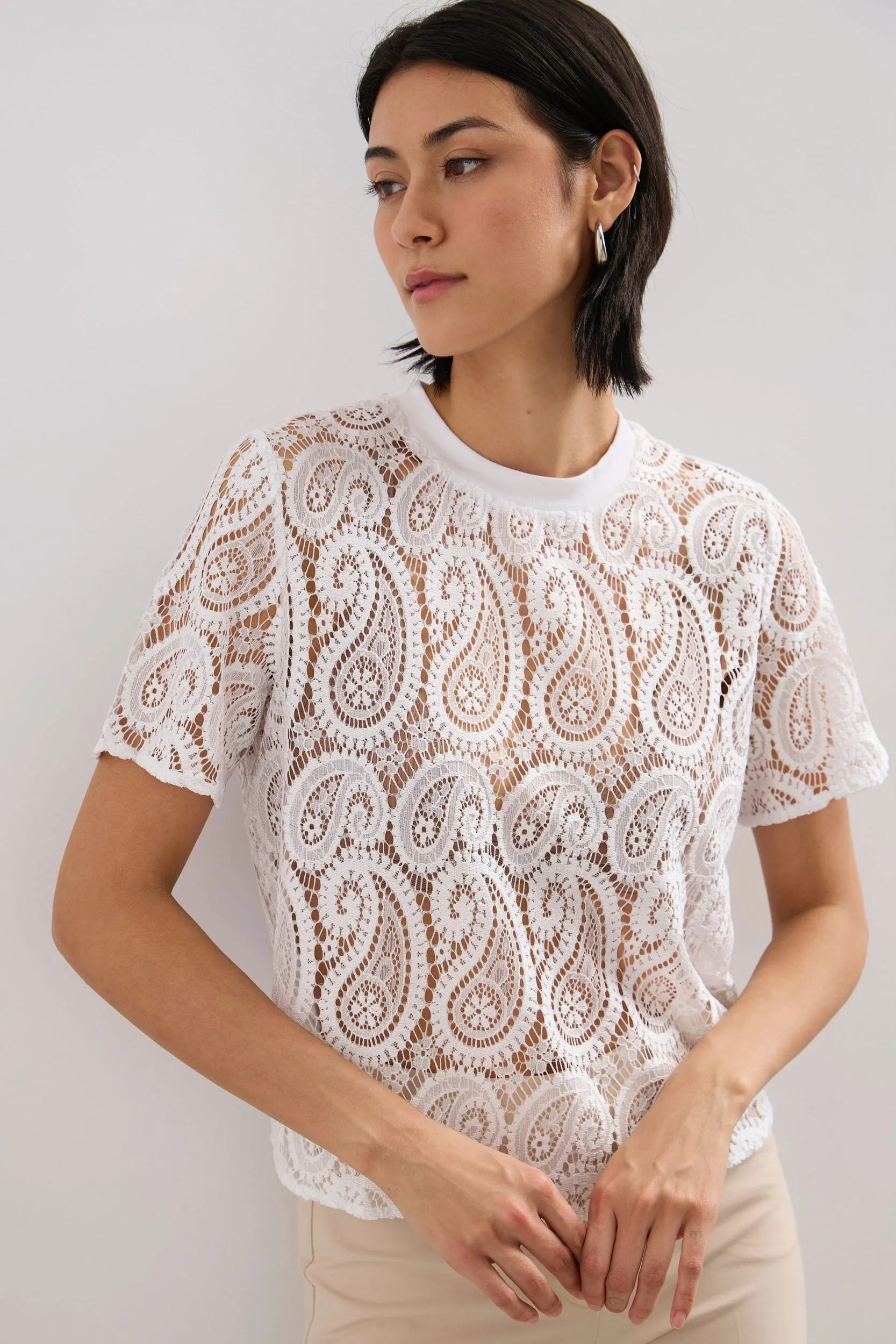 Boxy lace short sleeve top sold by Tristan Style