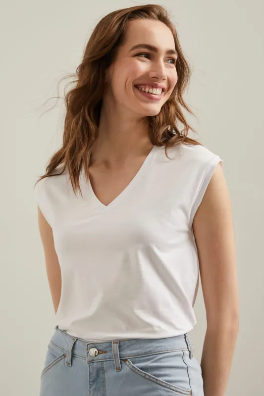 Drop shoulder V neck top sold by Tristan Style