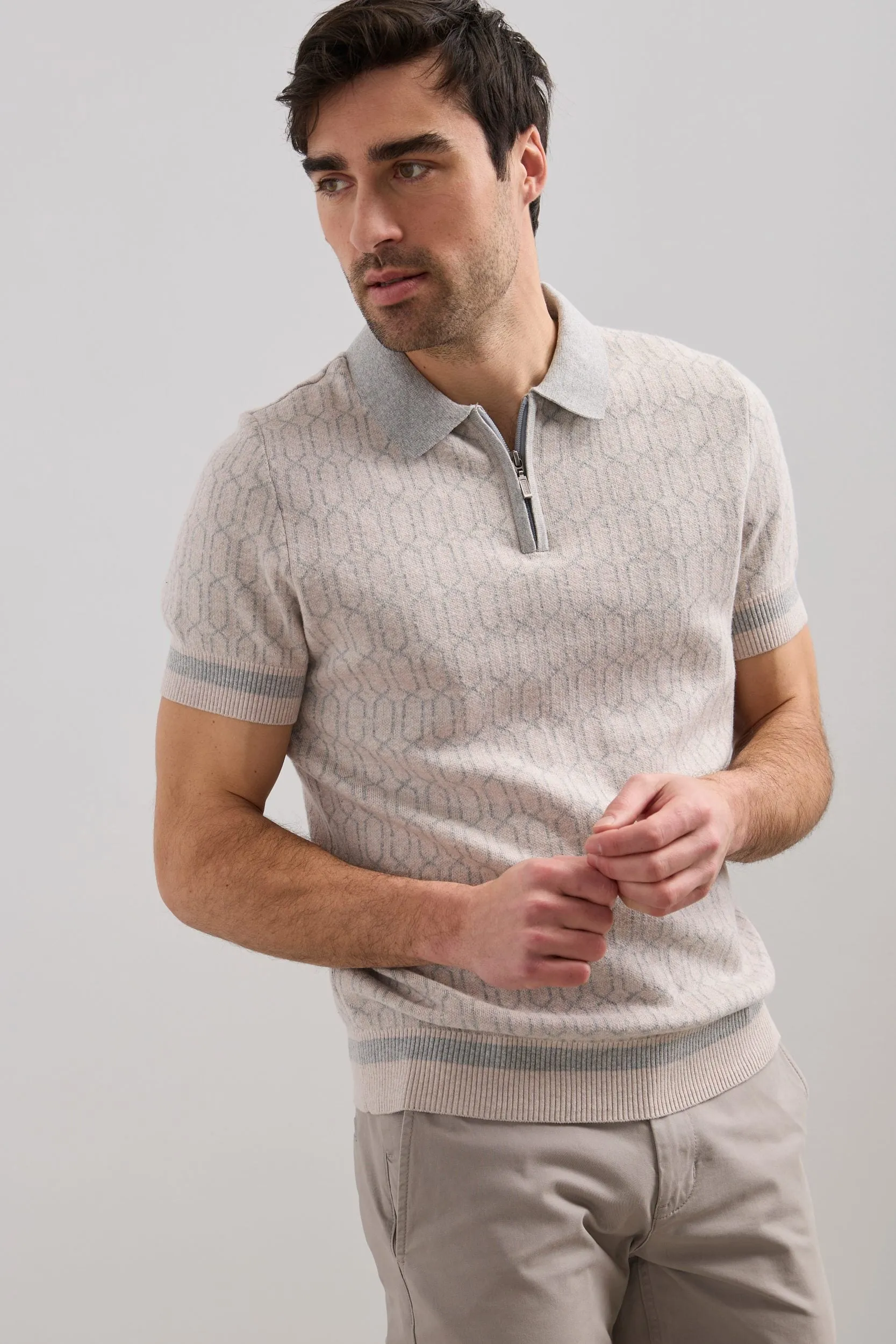 Retro jacquard knit polo sold by Tristan Style