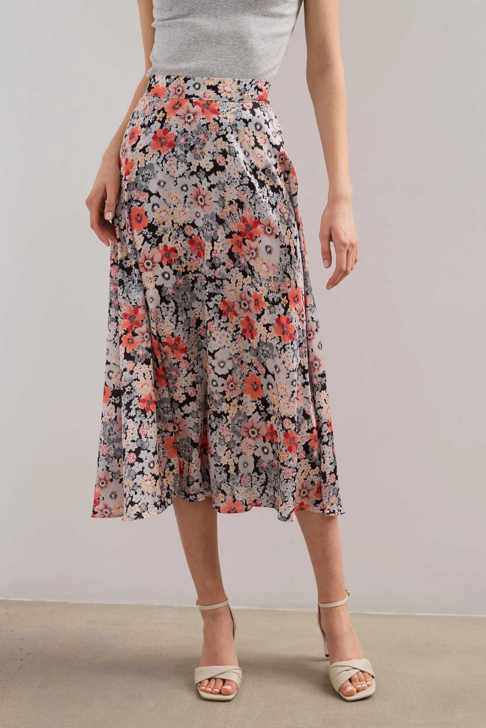 Floral printed satin skirt with elastic waist sold by Tristan Style product image thumbnail 2