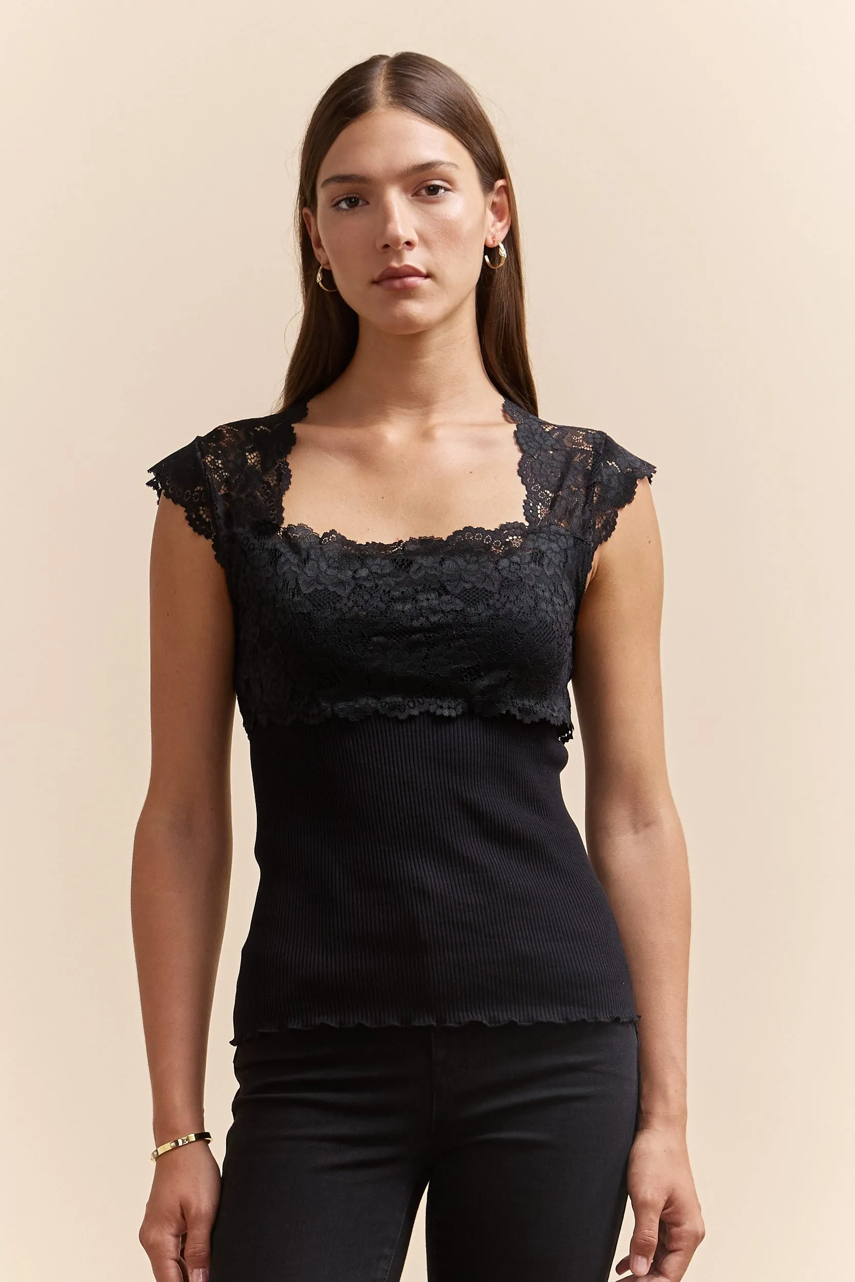 Ribbed top with lace combo sold by Tristan Style