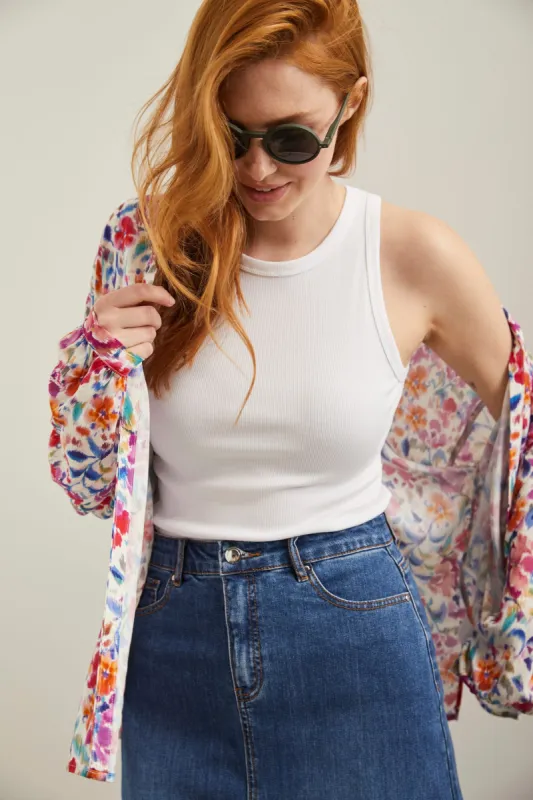 Floral print kimono style top sold by Tristan Style