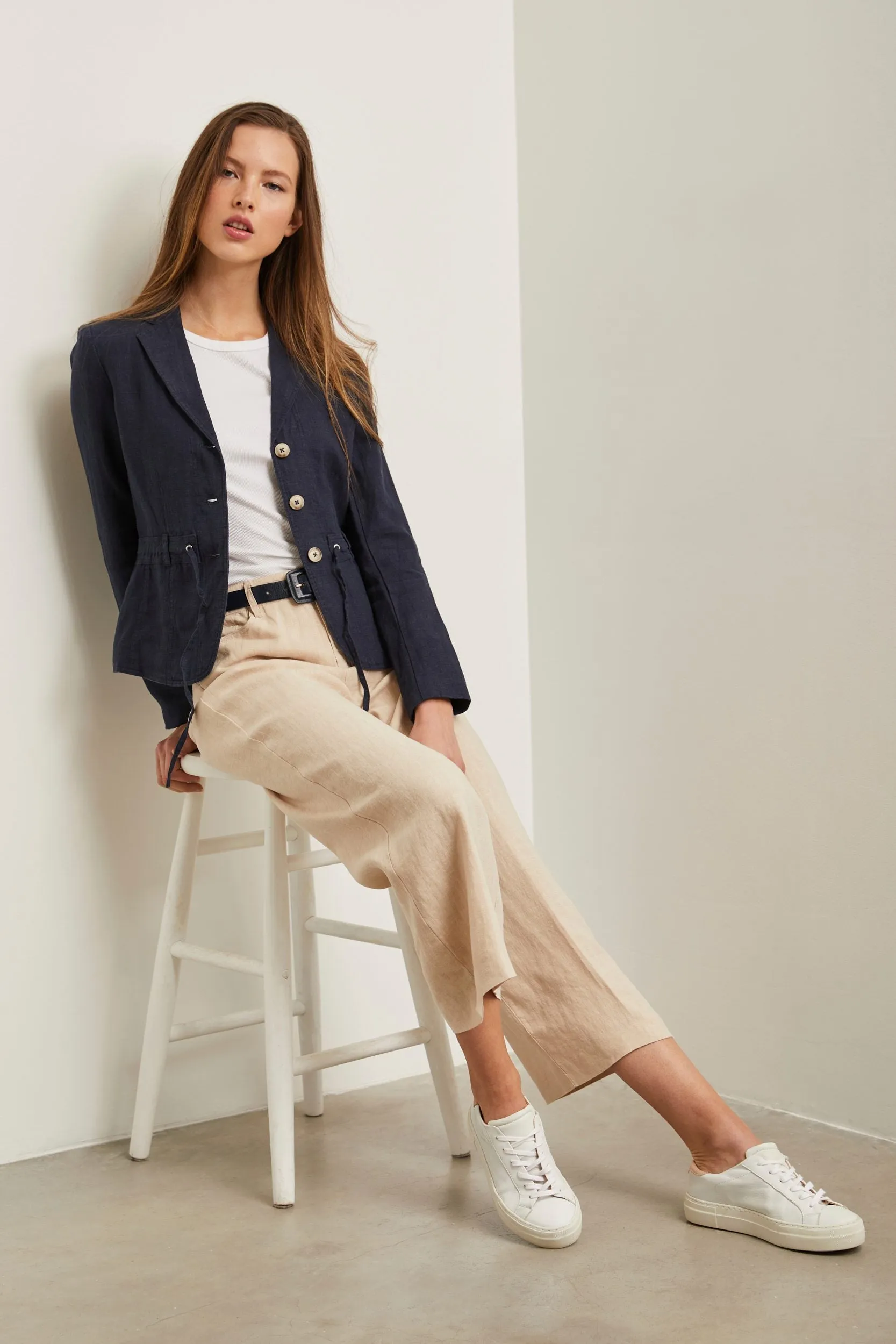 Wide leg crop high waist linen pant sold by Tristan Style product image thumbnail 4