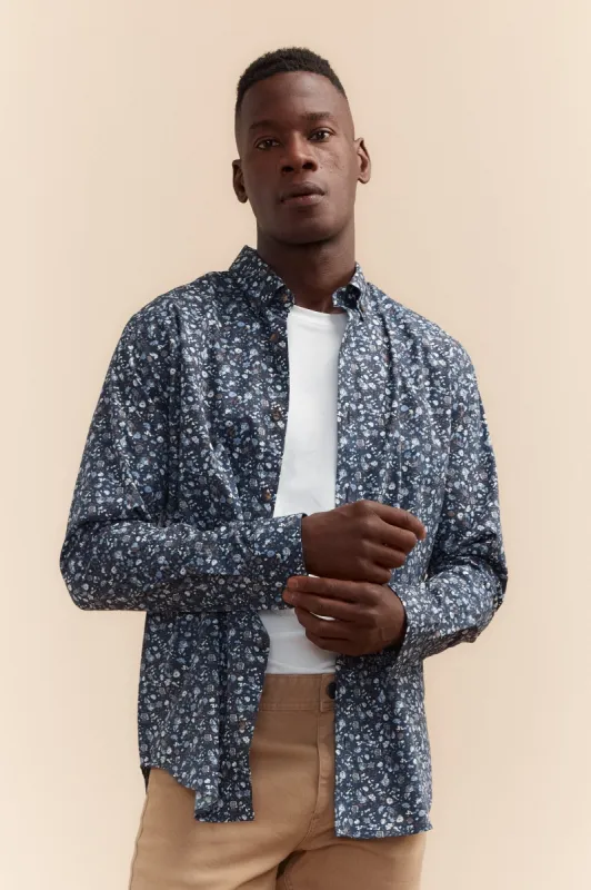 Long sleeve flower pattern with button down collar sold by Tristan Style