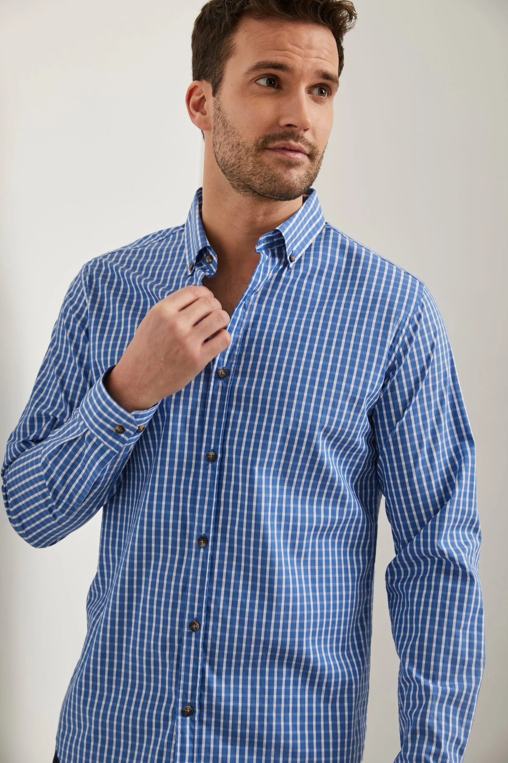 Semi-fitted plaid shirt sold by Tristan Style