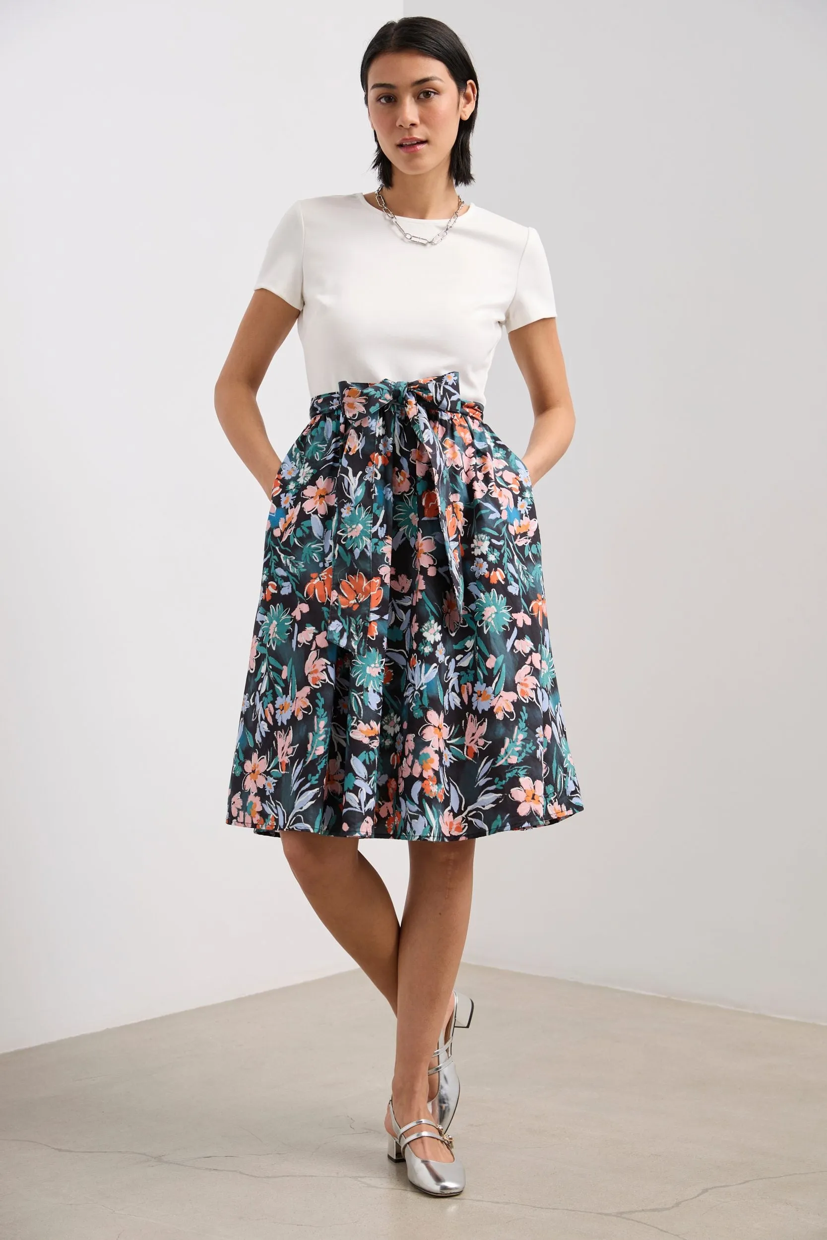 Midi printed poplin and jersey dress sold by Tristan Style