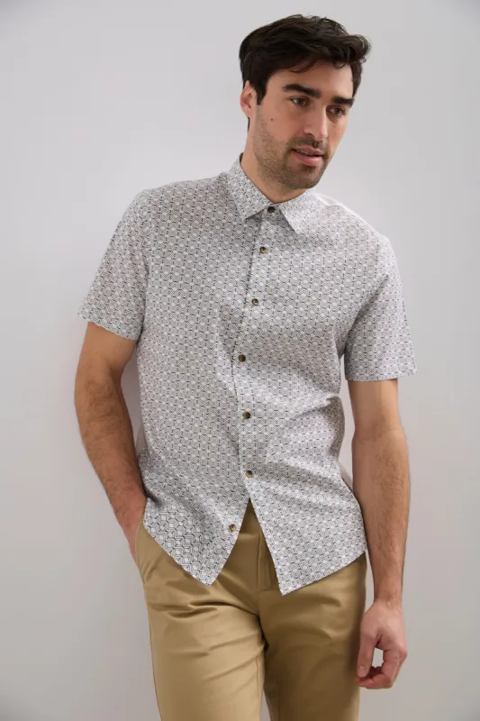 Geometric print shirt with jersey back sold by Tristan Style
