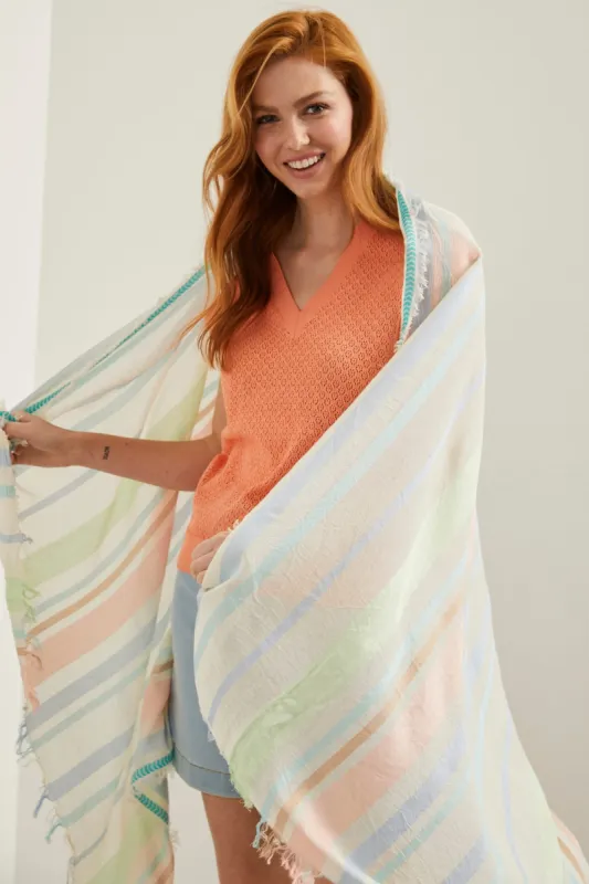 Striped scarf with fringe sold by Tristan Style