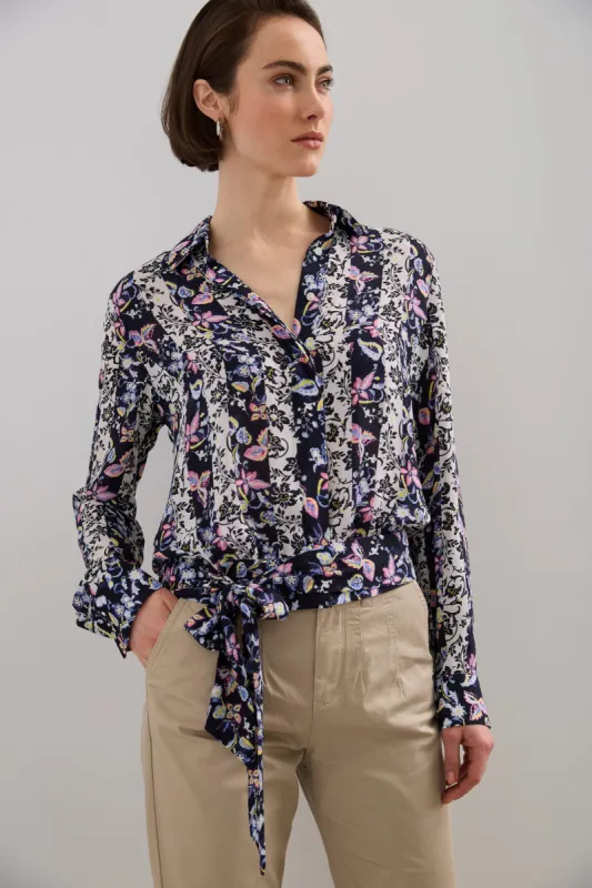 Floral striped tie front button shirt sold by Tristan Style