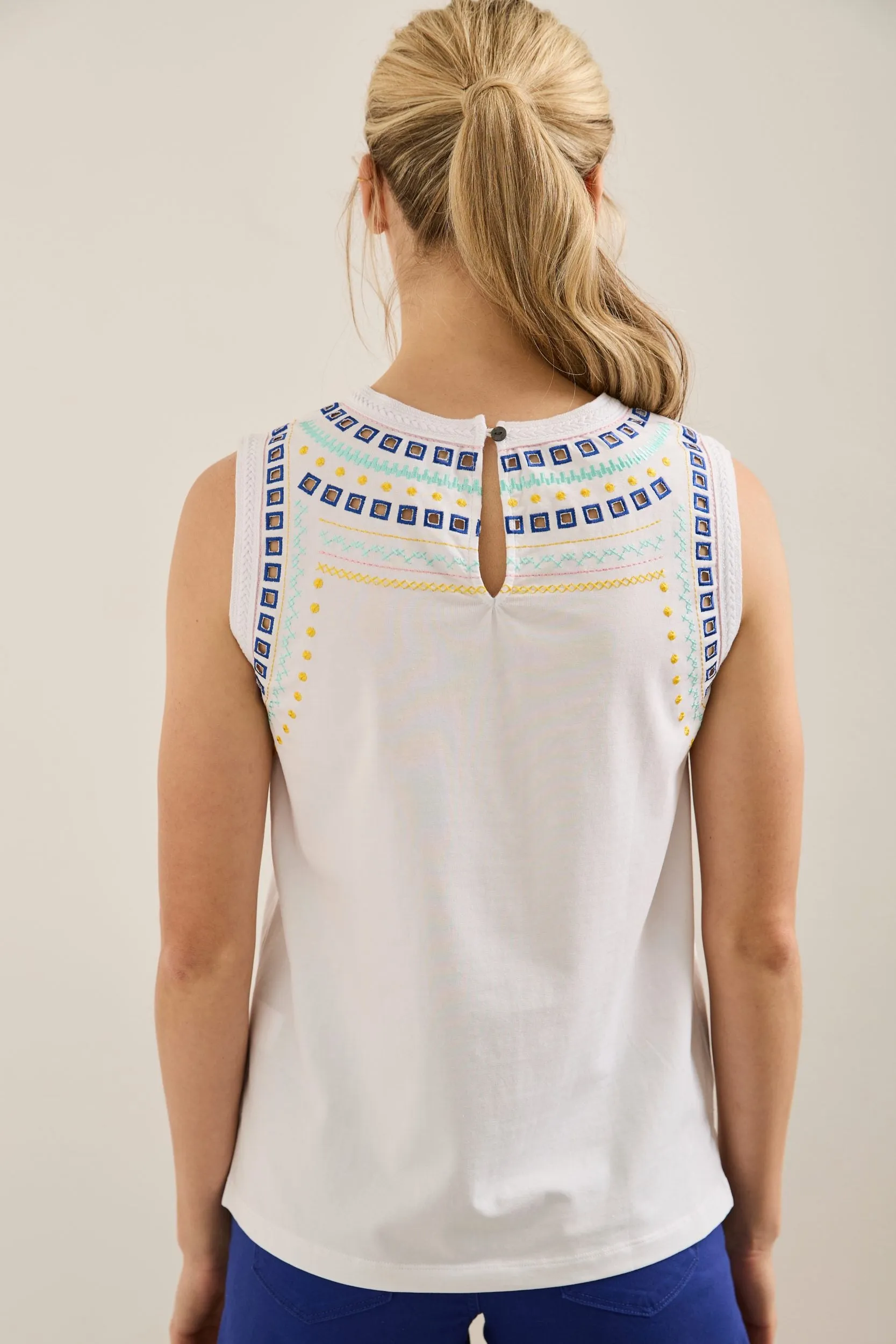 Sleeveless top with embroidered neckline sold by Tristan Style product image thumbnail 2