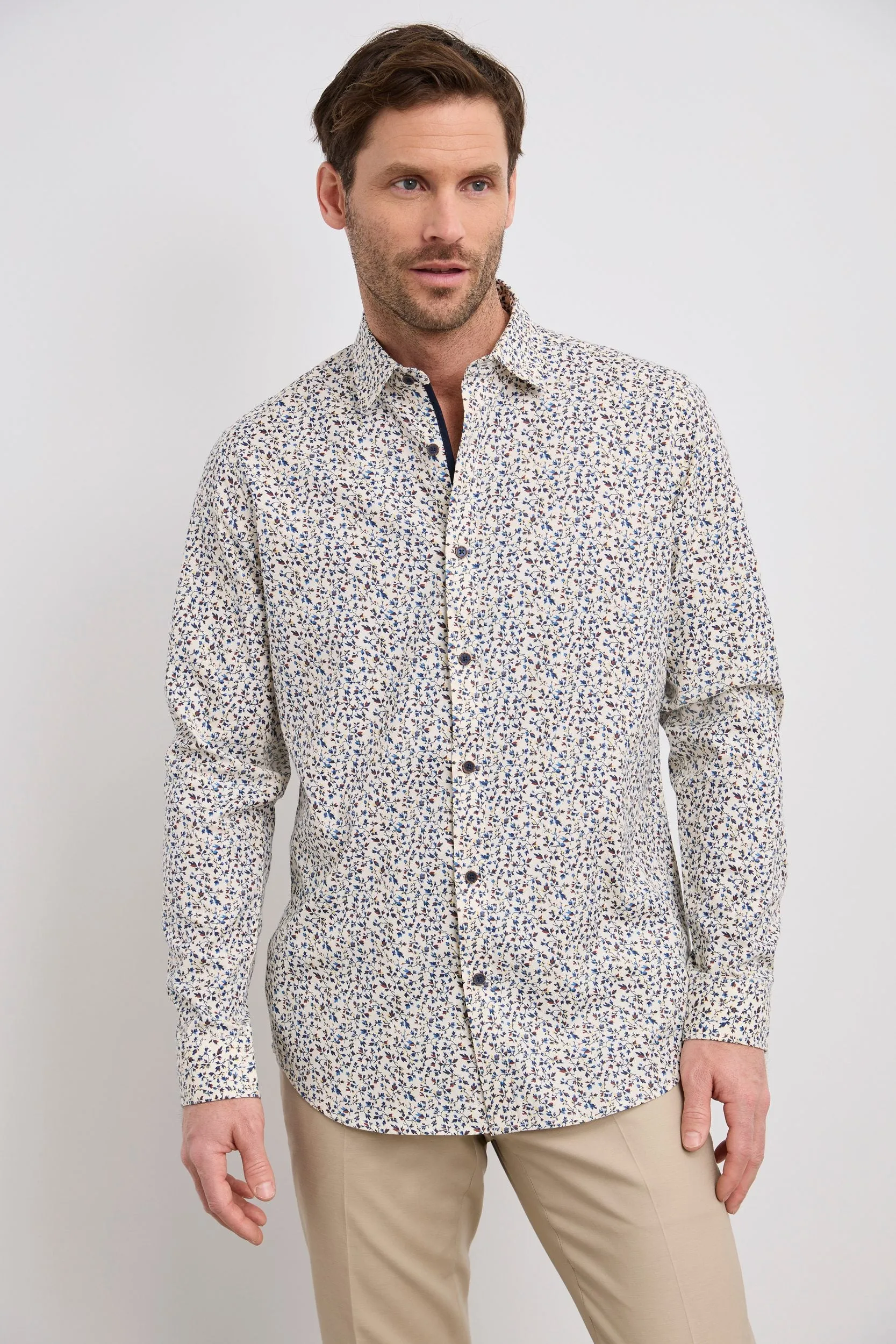 Semi-fitted flower printed shirt sold by Tristan Style