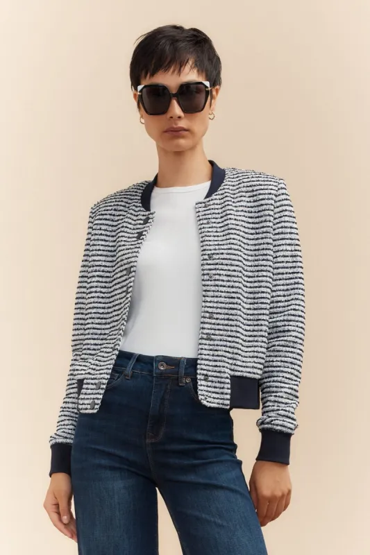 Striped bomber jacket sold by Tristan Style