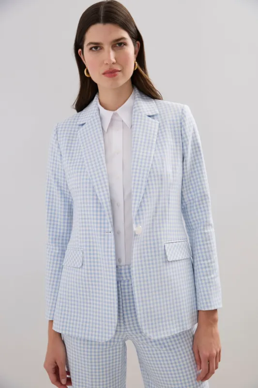 Fitted gingham blazer sold by Tristan Style