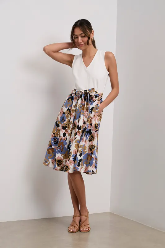 Midi printed poplin and jersey dress sold by Tristan Style