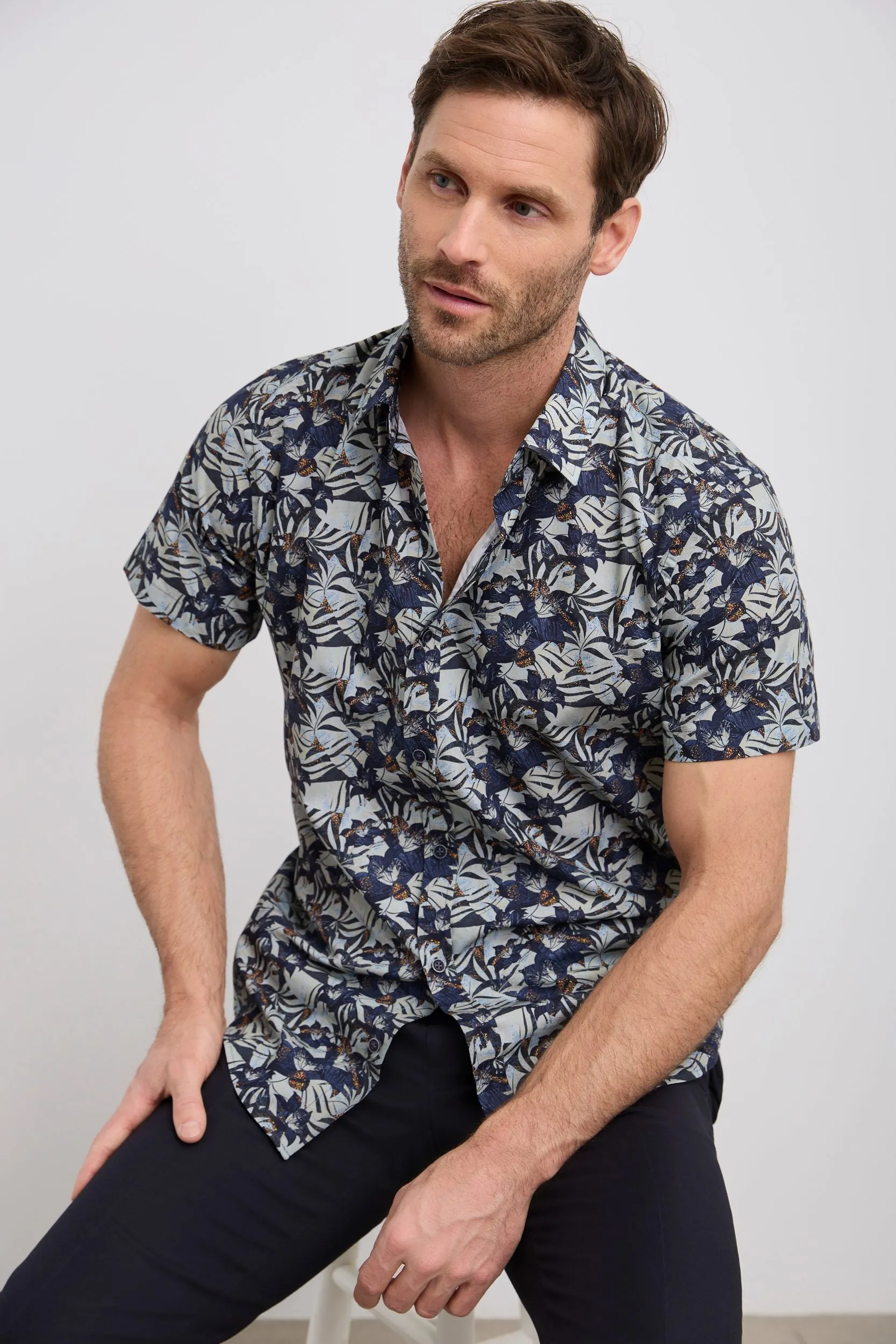 Printed poplin semi-fitted shirt sold by Tristan Style