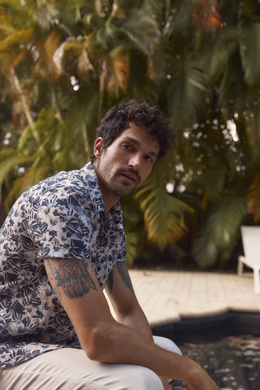 Printed poplin semi-fitted shirt sold by Tristan Style product image thumbnail 3