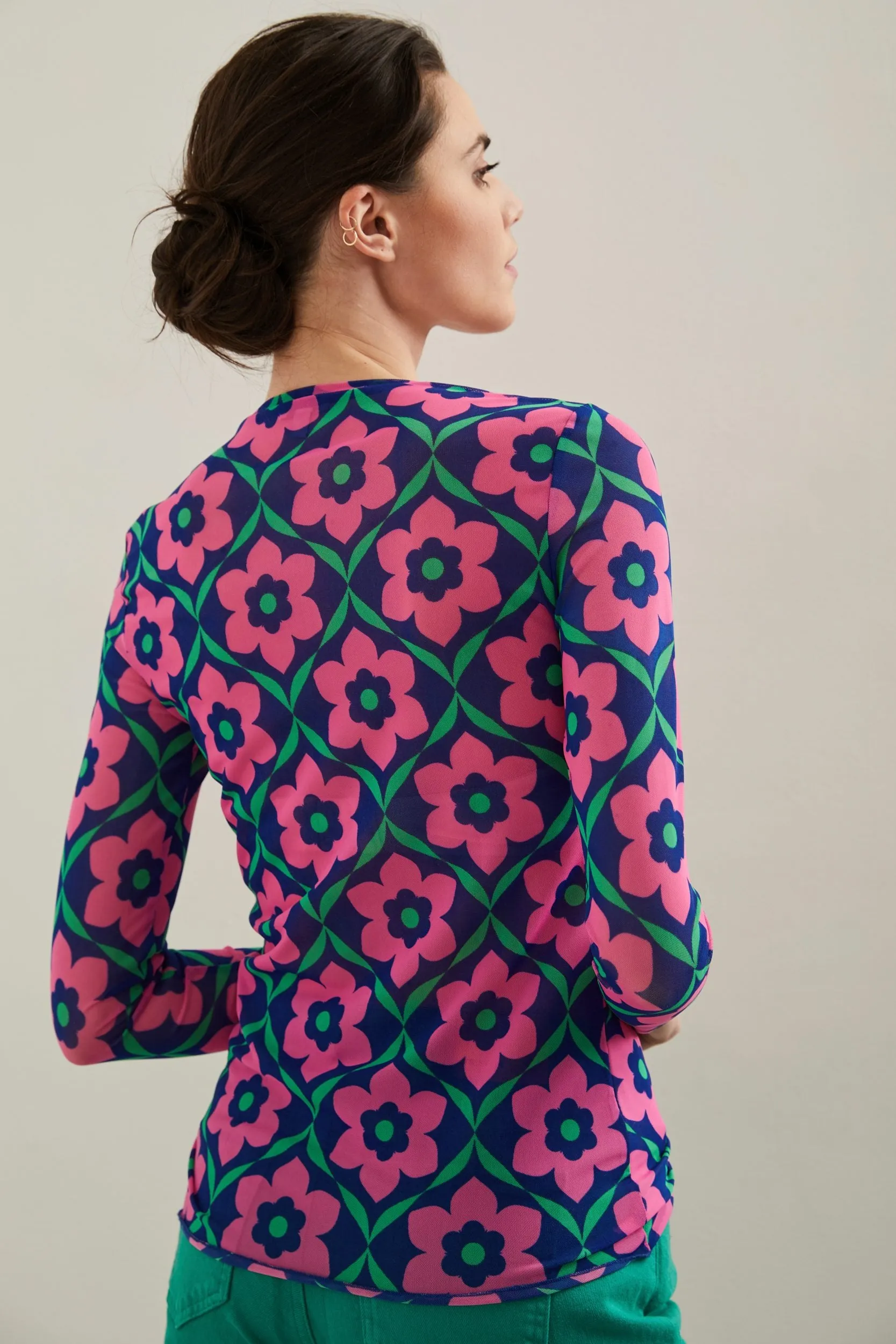 Floral printed micro mesh top sold by Tristan Style product image thumbnail 2