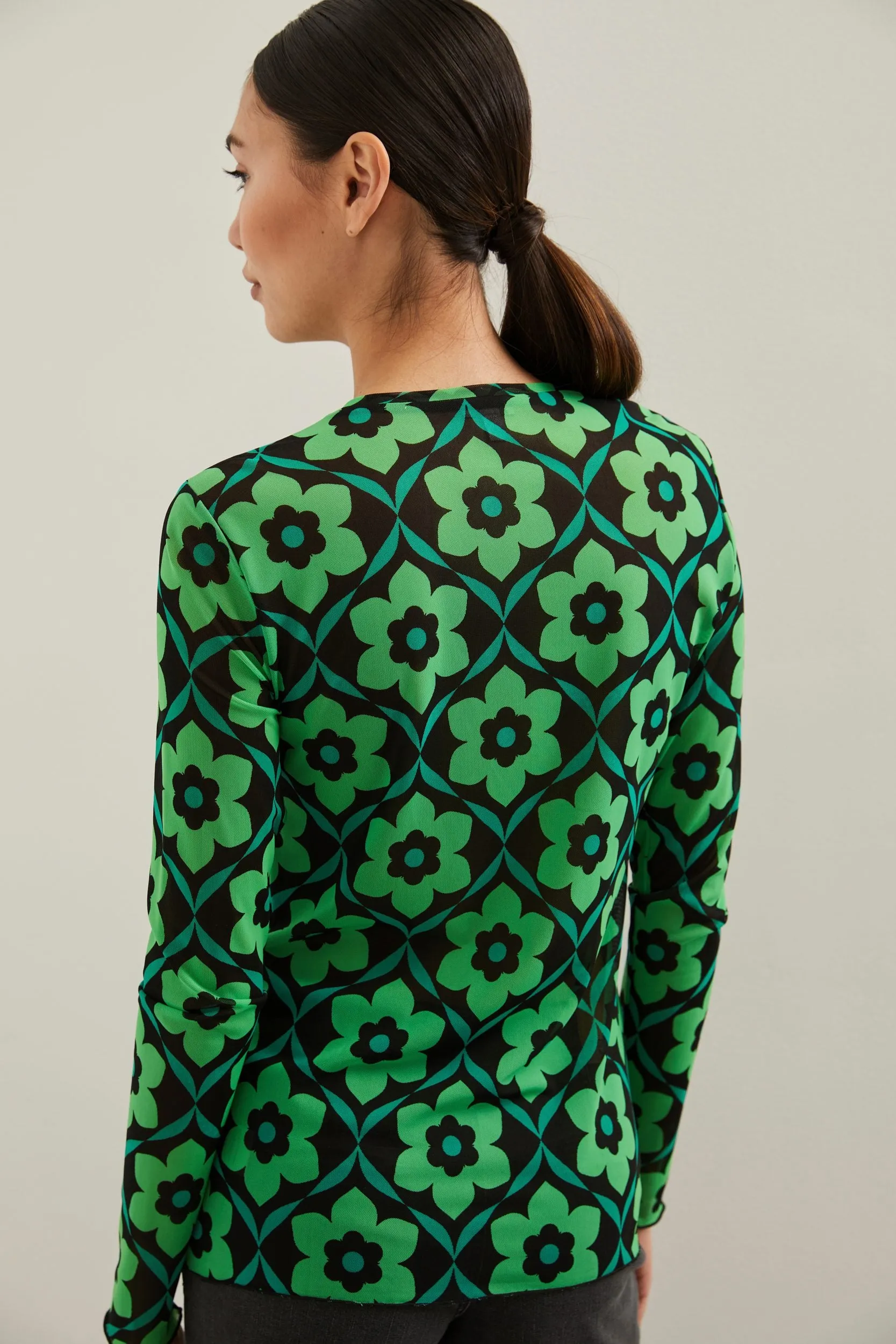 Floral printed micro mesh top sold by Tristan Style product image thumbnail 4