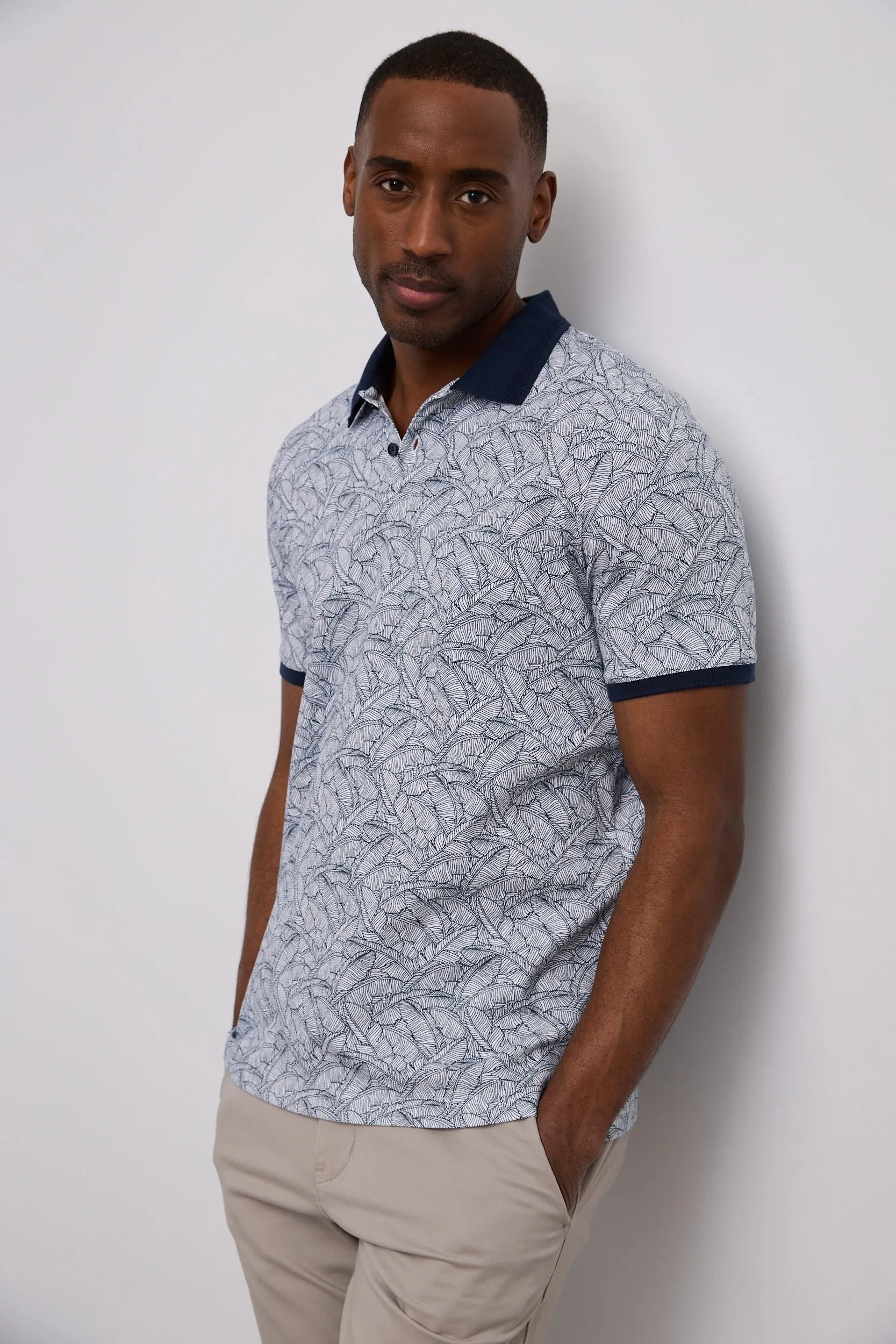 Print polo with collar detail sold by Tristan Style