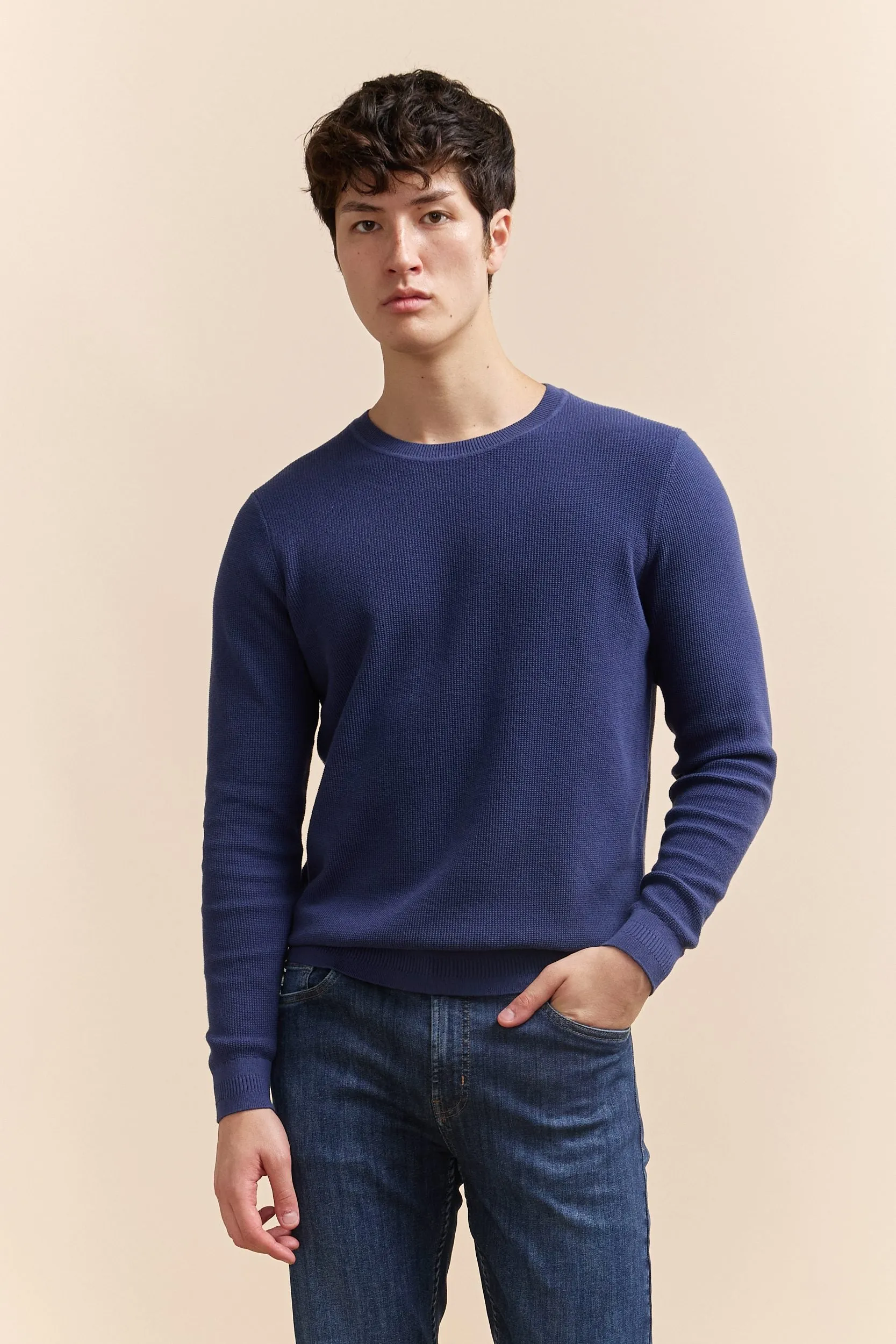 Textured crew neck sweater sold by Tristan Style