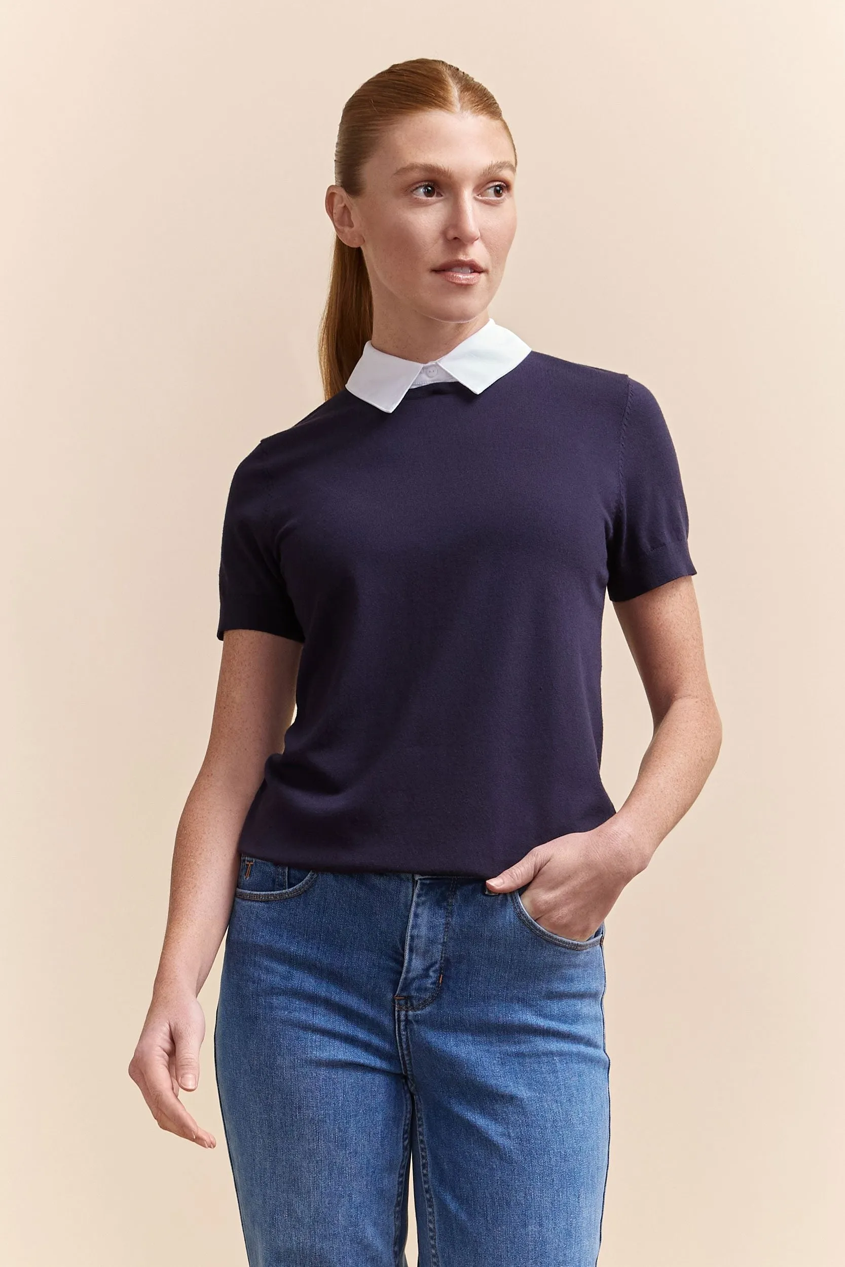 Sweater with removable shirt collar sold by Tristan Style product image thumbnail 3