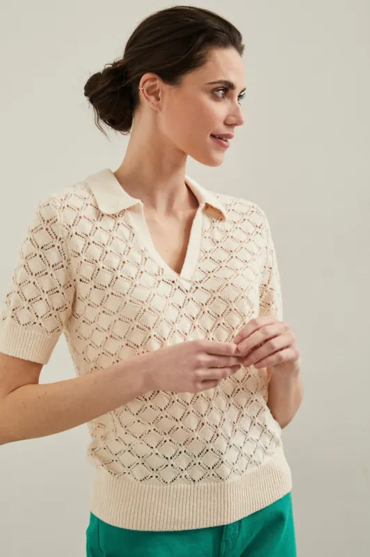 Pointelle short sleeve polo sold by Tristan Style