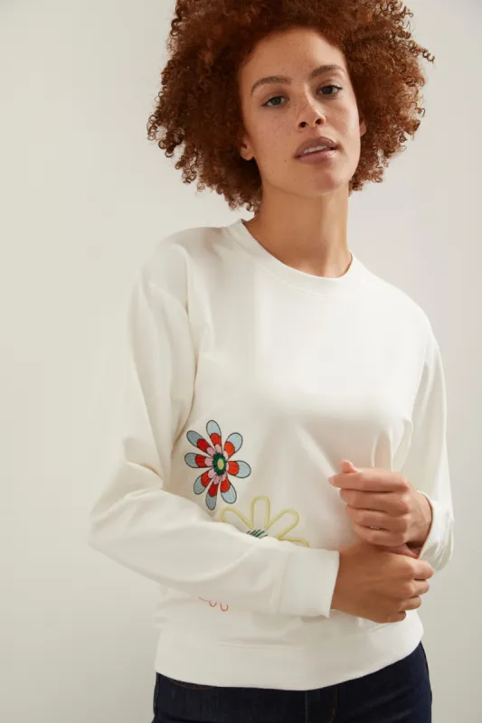 Sweatshirt with flower embroidery sold by Tristan Style
