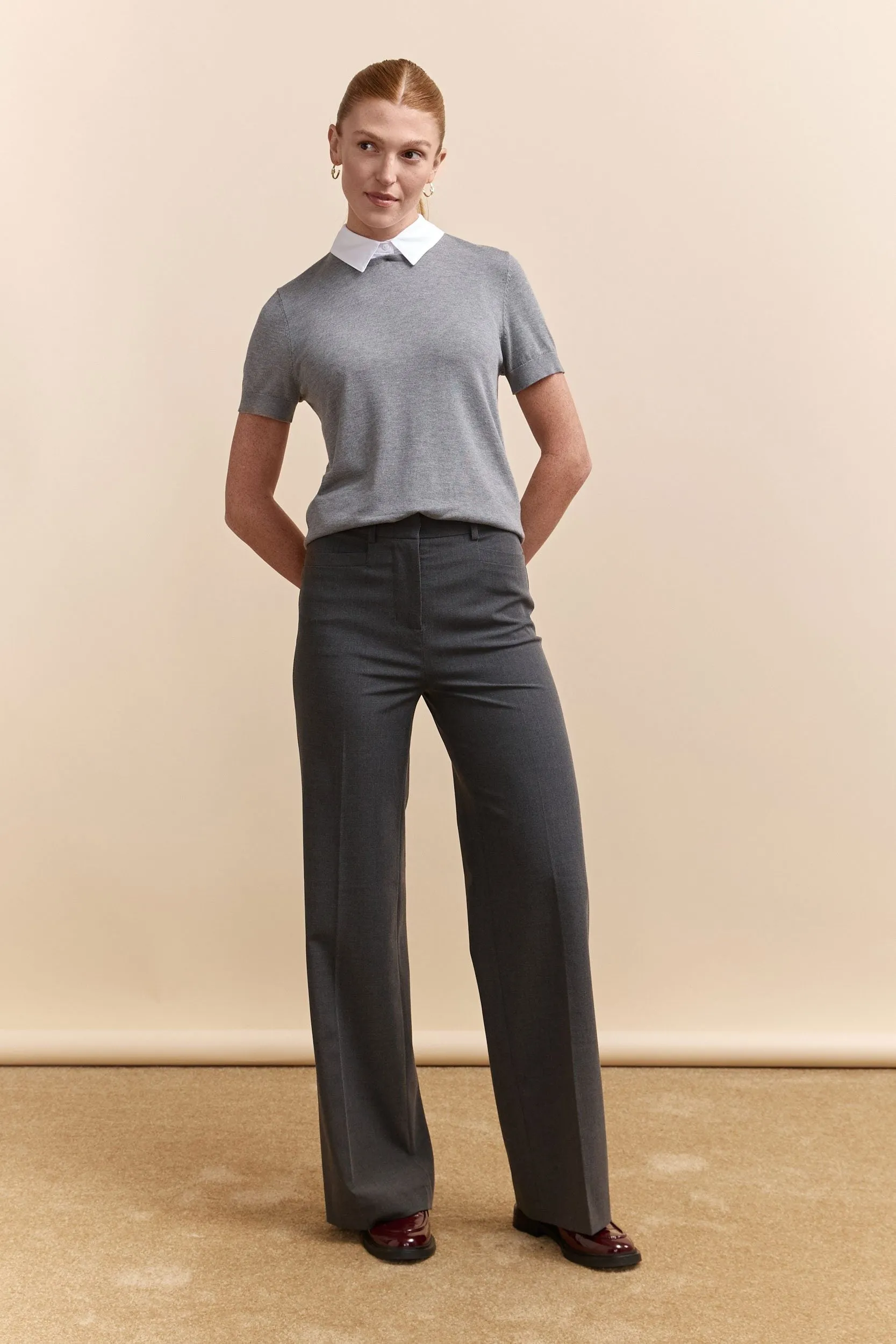 High waist straight pant with elastic waist sold by Tristan Style