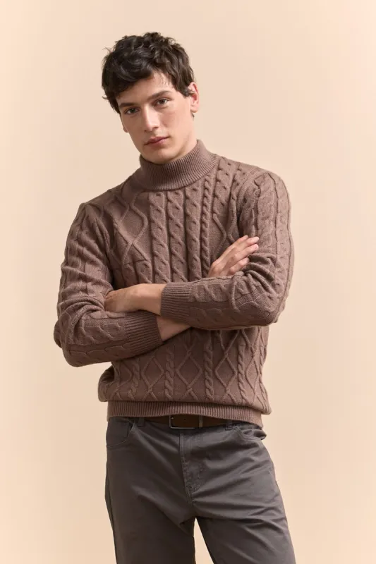 Patchwork effect cable crew neck sweater sold by Tristan Style