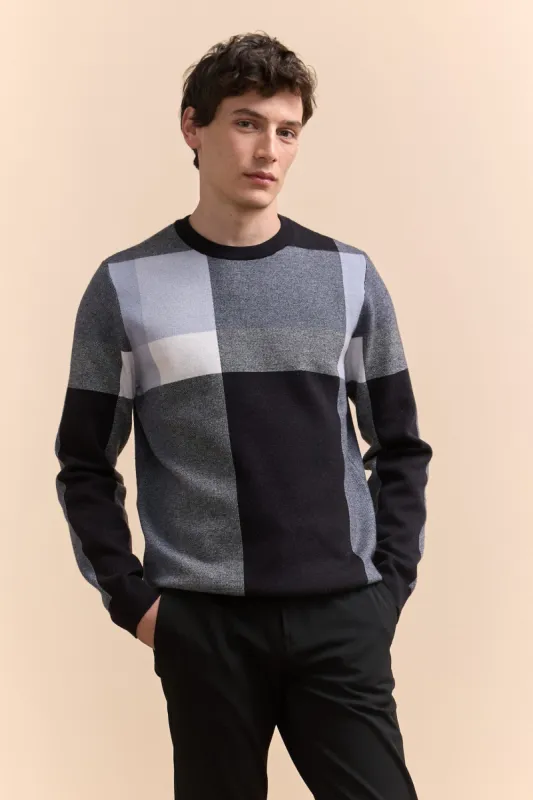 Jacquard wide check sweater sold by Tristan Style